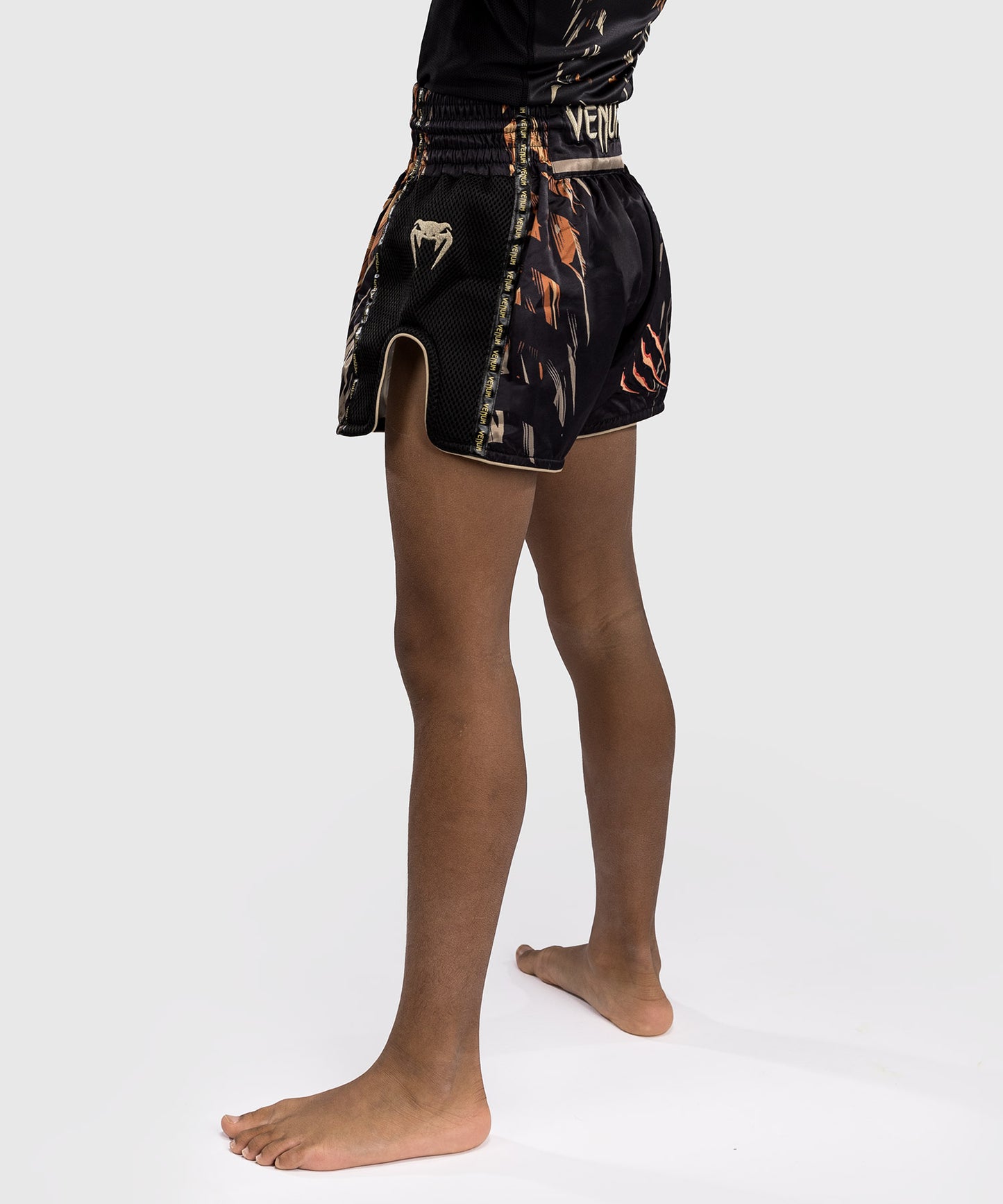 Venum Tiger Muay Thai Shorts for Kids - Black/Orange Neon
