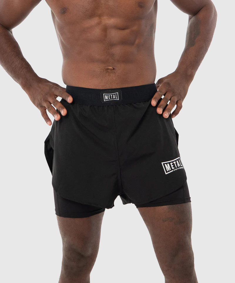 Fightshort 2 En 1 Metal Boxe - Noir