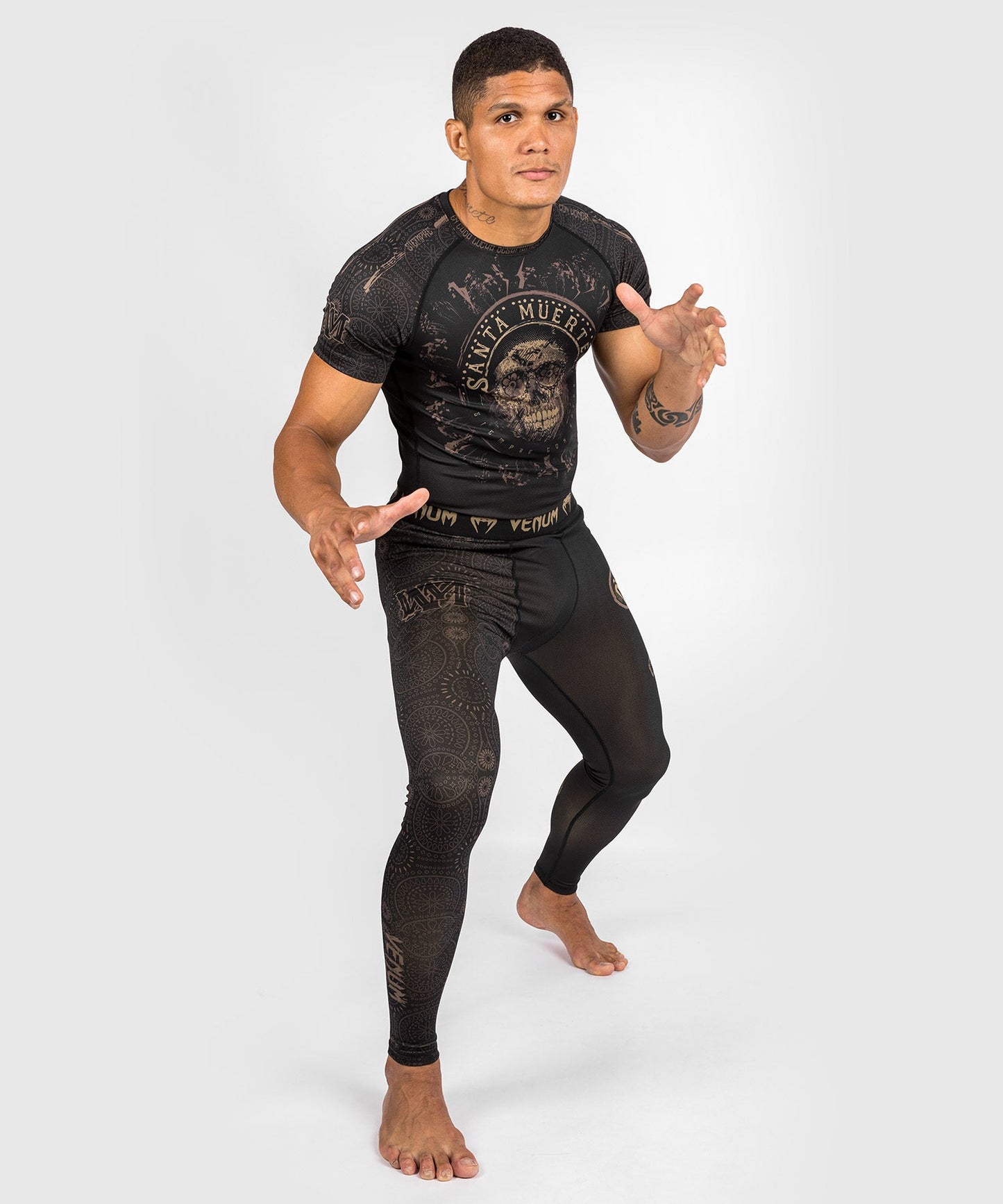 Santa Muerte Dark Side Venum Rashguard - short sleeves - Black/Brown