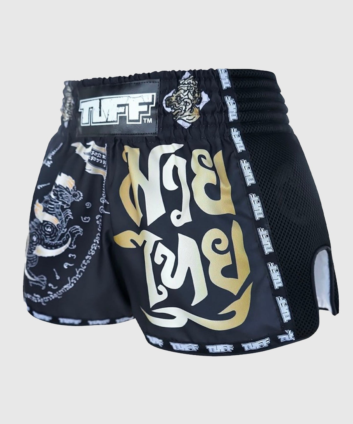 Tuff Retro Singha Yantra Muay Thai Shorts - Schwarz