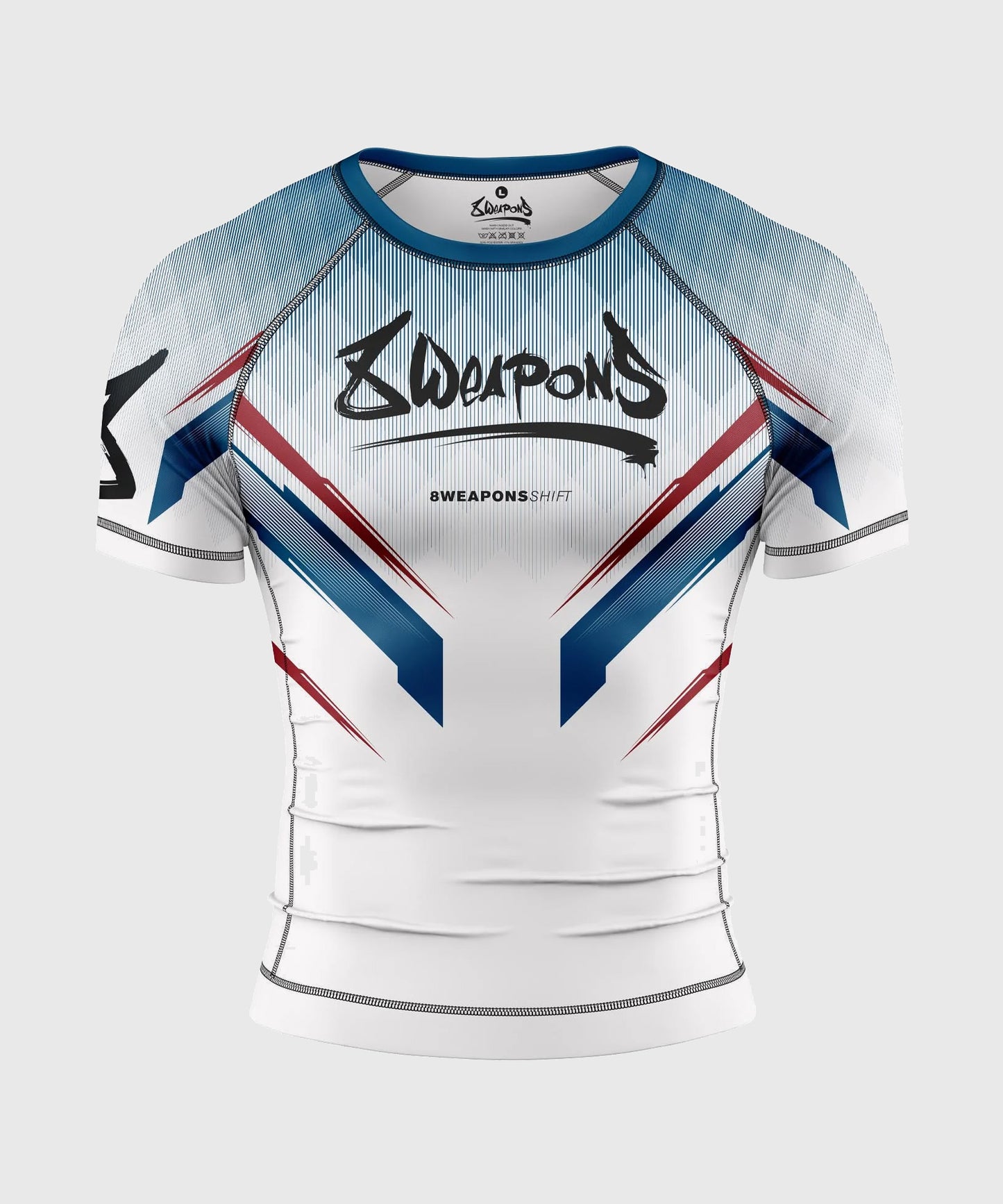 8 Weapons Shift Rashguard Kurzarm – Weiß/Blau/Rot