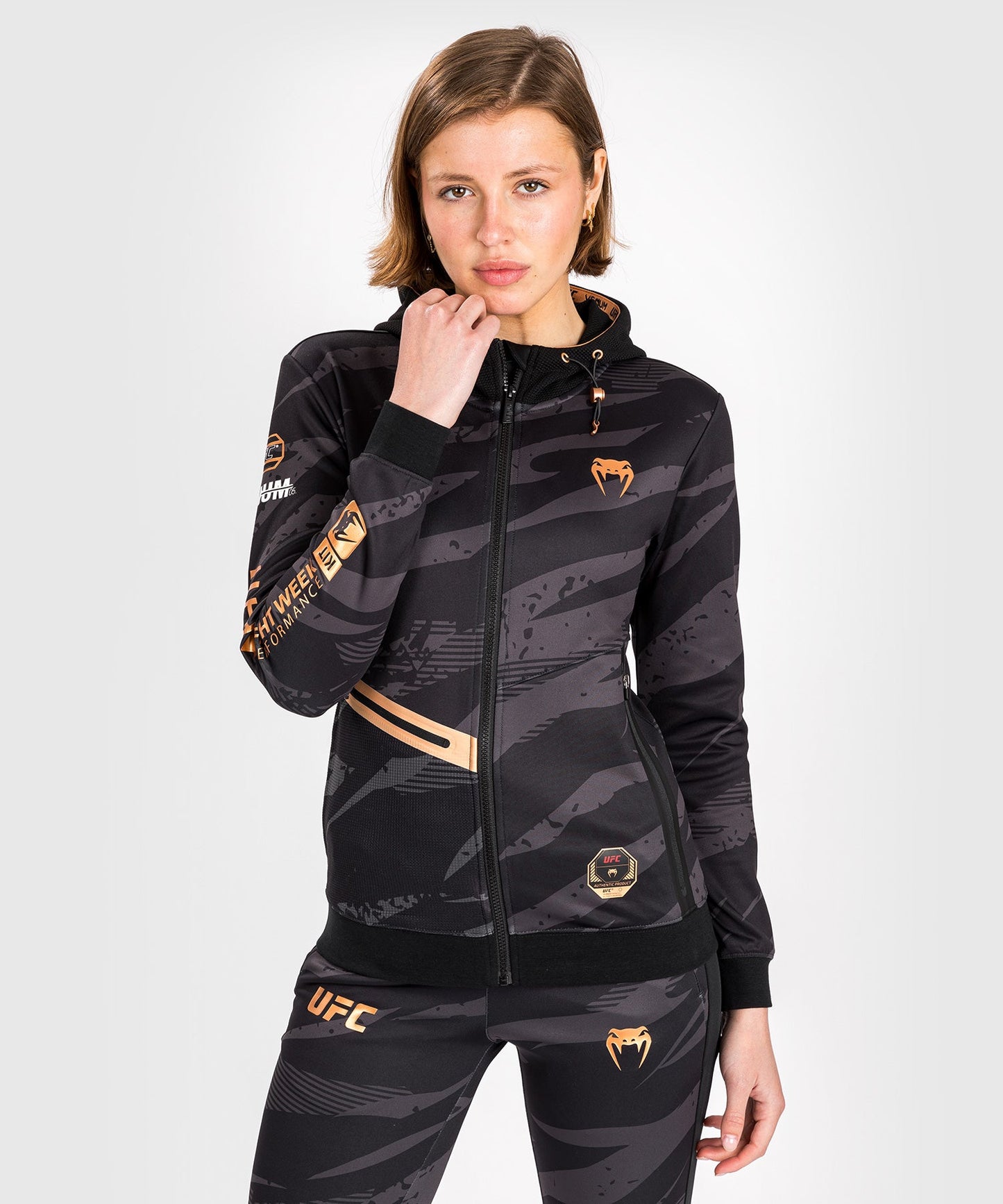 Women's Zipped Hooded Jacket UFC Adrenaline by Venum Fight Week - Urban Camo