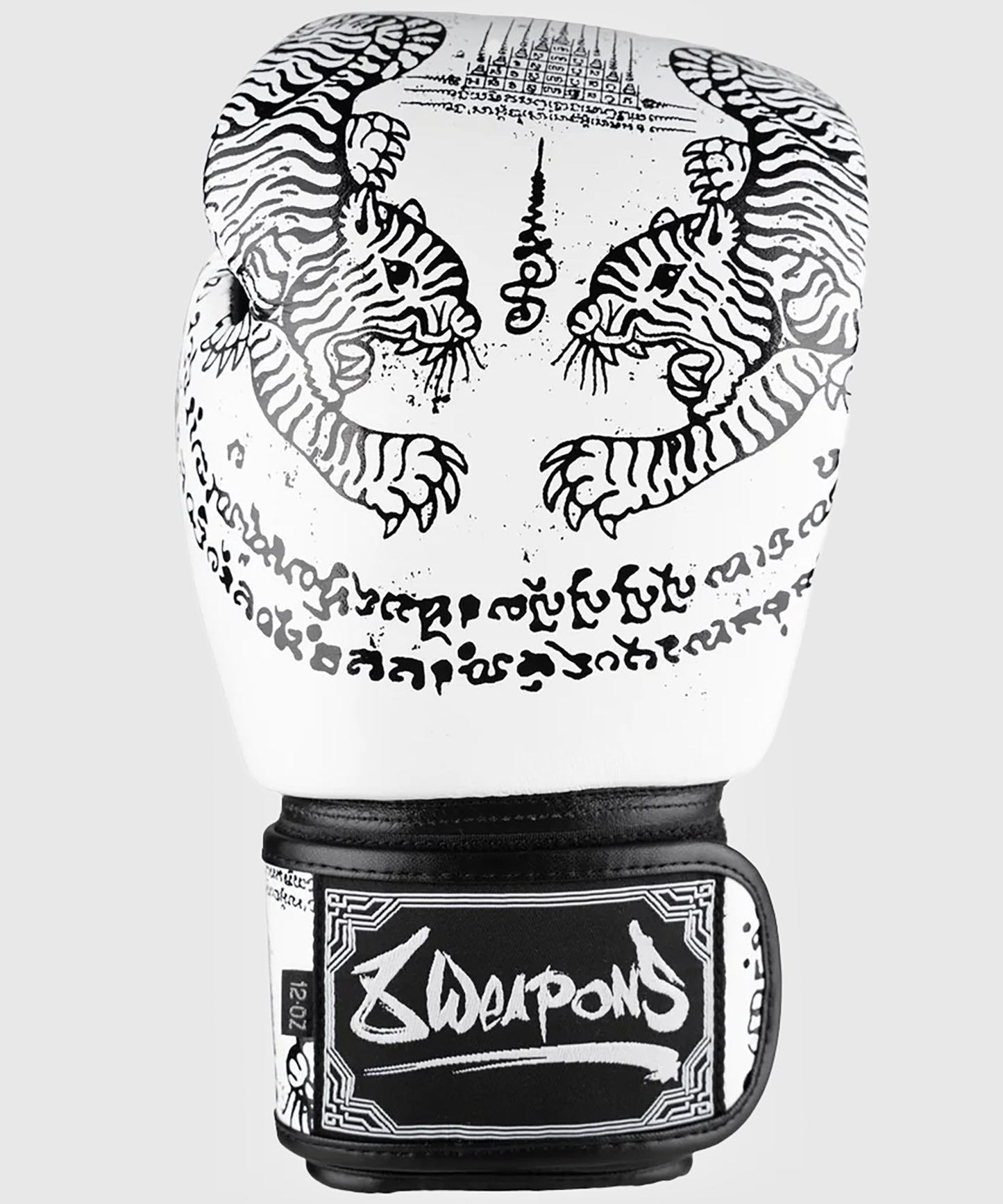 8 Weapons Sak Yant Tigers Boxing Gloves - White/Black