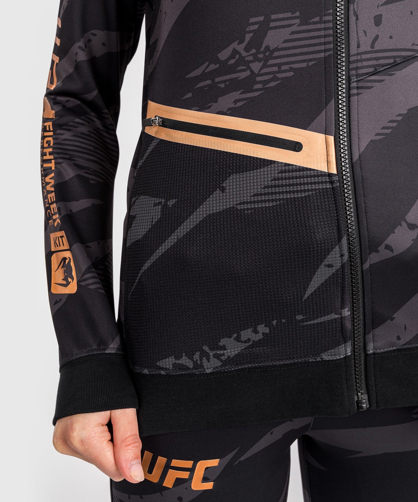 Women's Zipped Hooded Jacket UFC Adrenaline by Venum Fight Week - Urban Camo