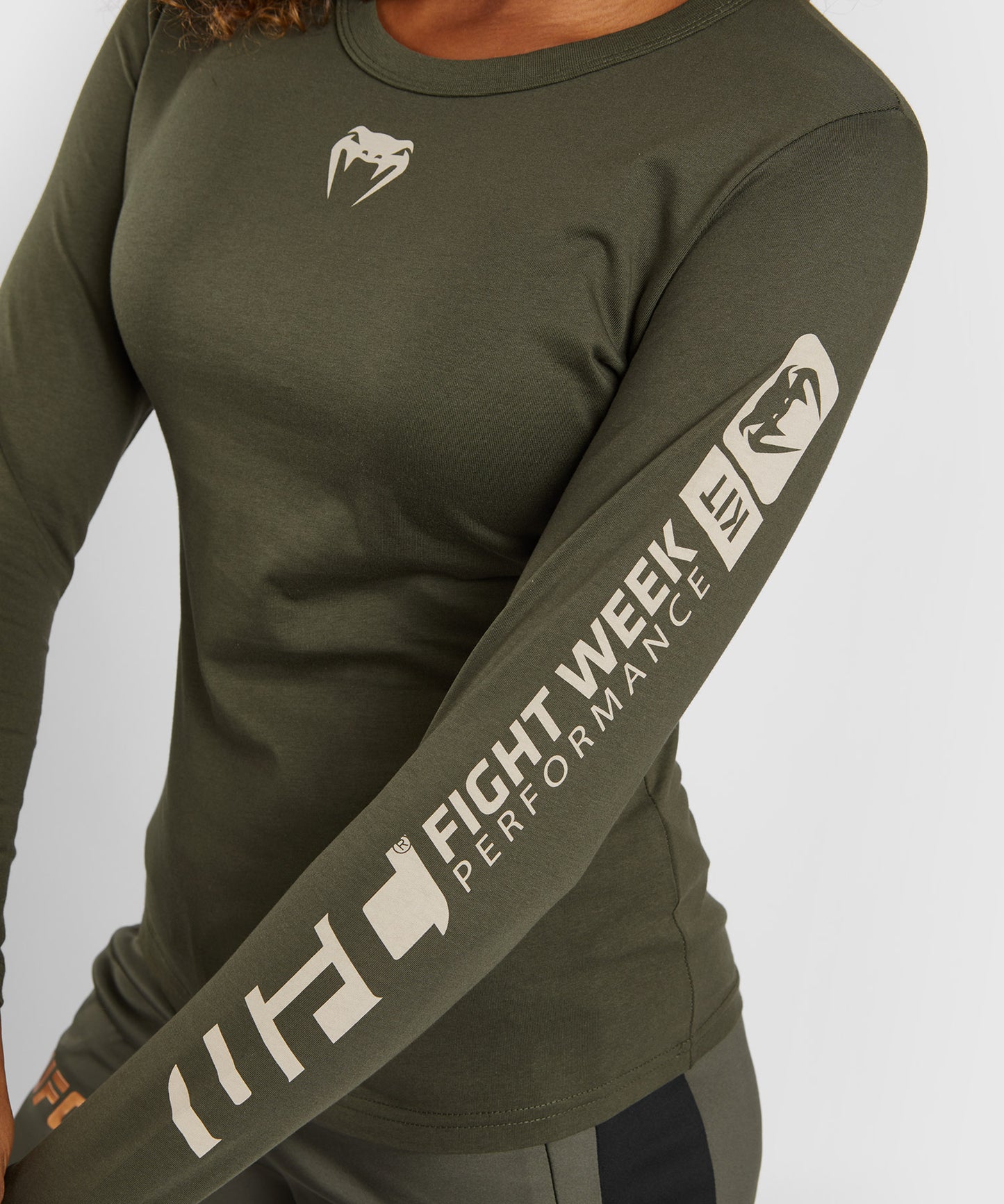 T-shirt à manches longues en coton pour Femmes UFC Adrenaline by Venum Fight Week - Kaki/Bronze