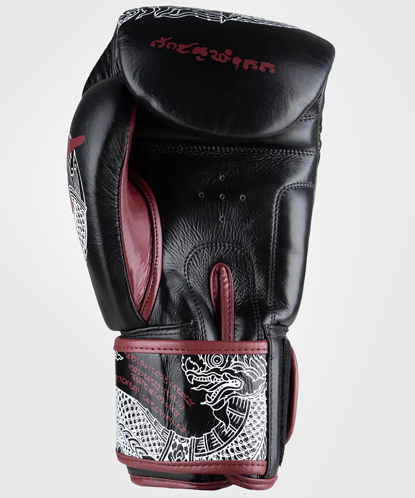 8 Weapons Sak Yant Naga Boxing Gloves - Black/Brown