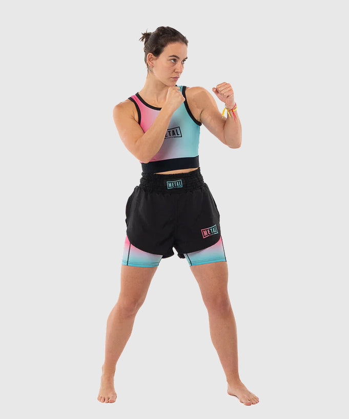 Women's Metal Boxing Miami Vice Sports Bra - Pink/Turquoise