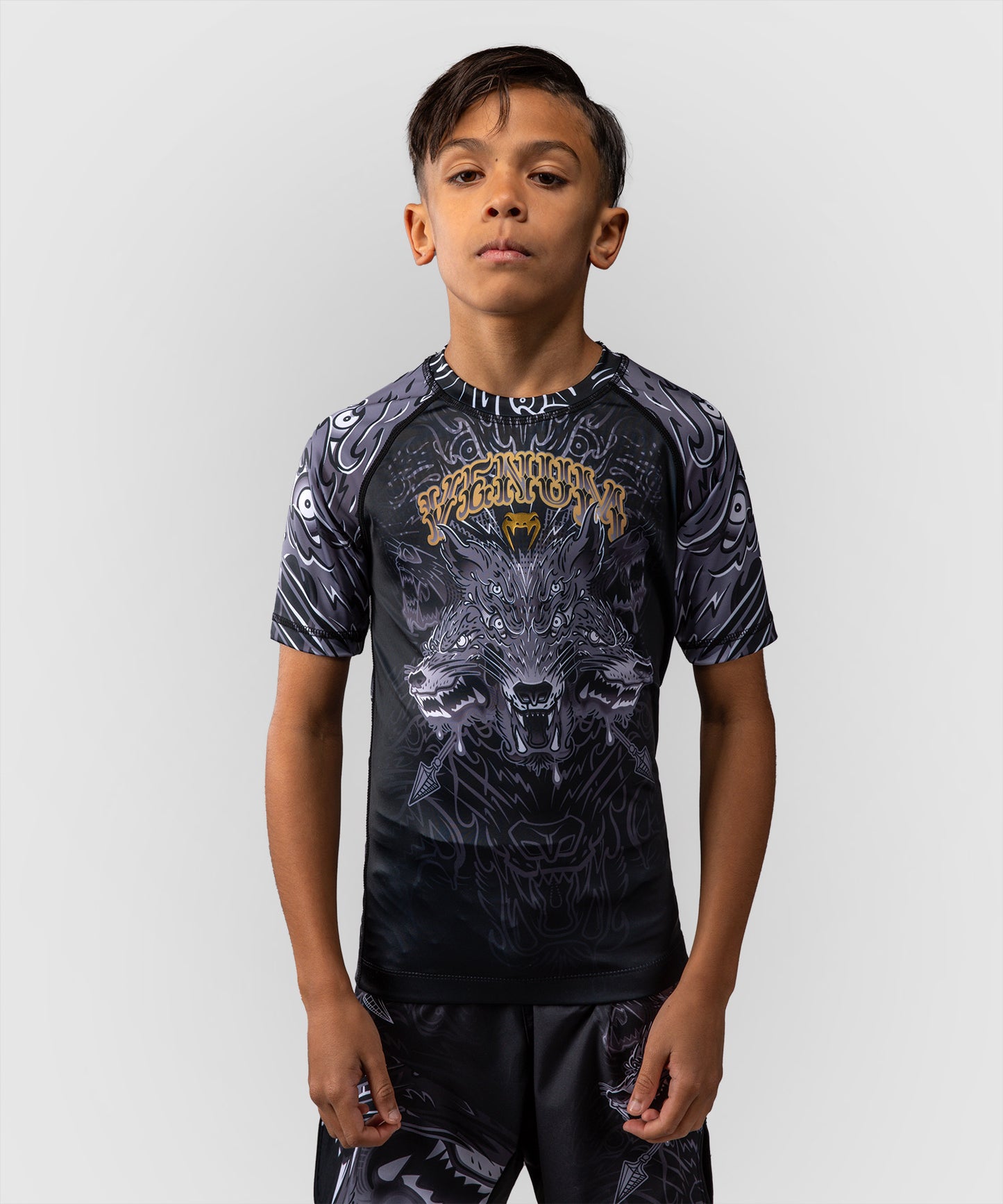 Venum Wolf Atak Rashguard Manga Corta Para Niños – Negro/Gris