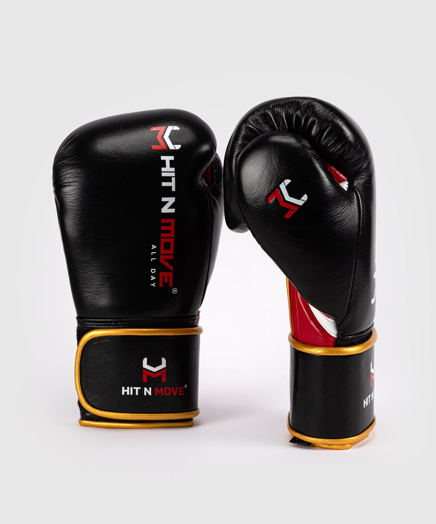 Hit N Move All Day® Pro Agility Boxing Gloves - Black/Red/Gold