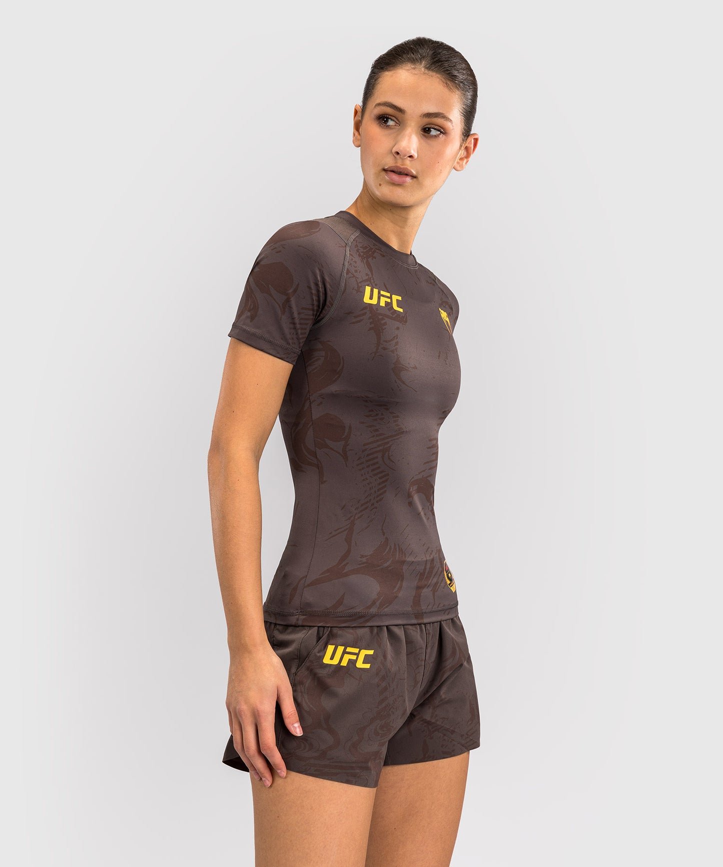 Rashguard Performance à Manches Courtes pour Femmes UFC Fusion by Venum Fight Week - Marron Terrestre