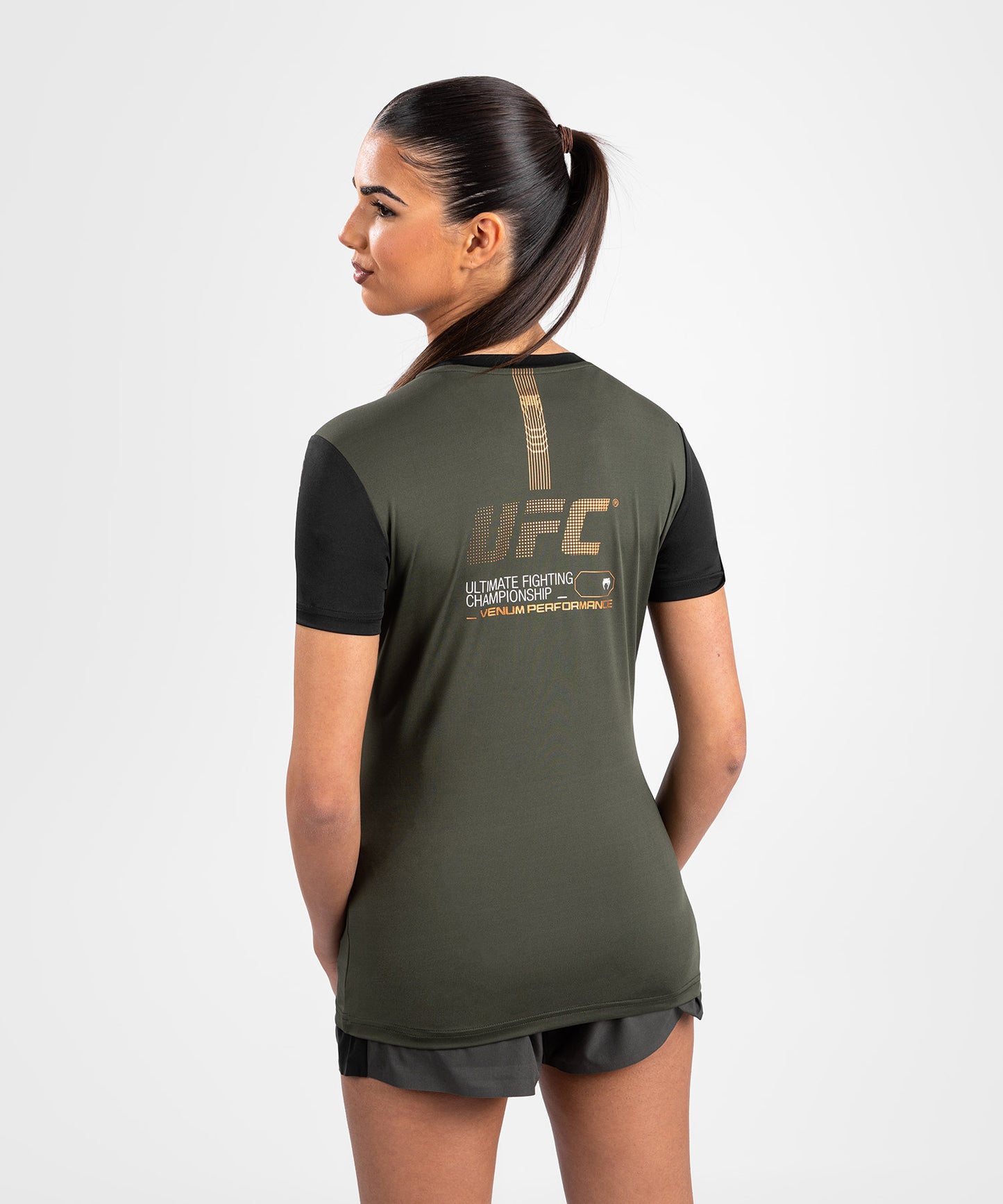 UFC Adrenaline by Venum Fight Week Dry-Tech-T-Shirt für Frauen - Khaki/Bronze