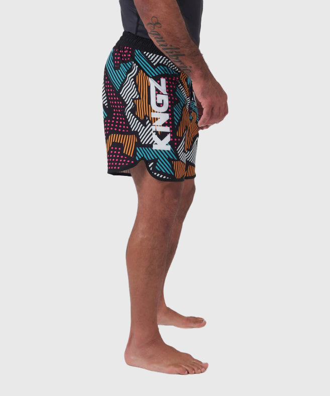 Kingz Patchwork Fightshorts - Schwarz/Orange/Blau