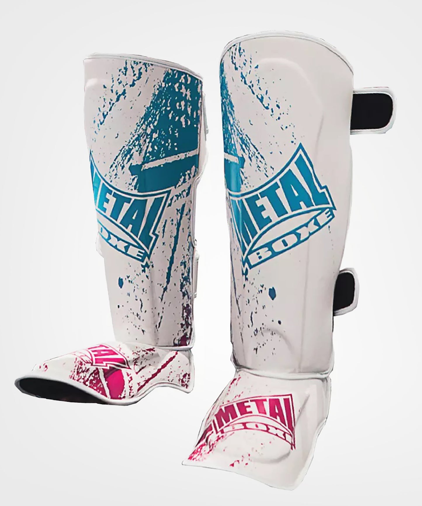 Miami Vice Metal Boxing Shin Guards White