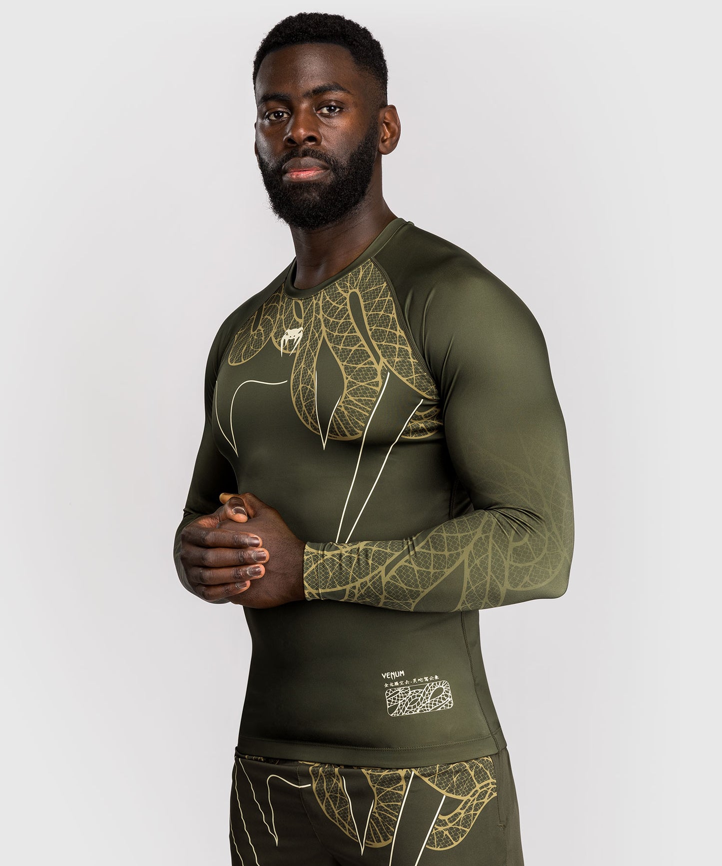 Venum Serpenti Langarm-Rashguard - Khaki/Bronze/Elfenbeinfarben