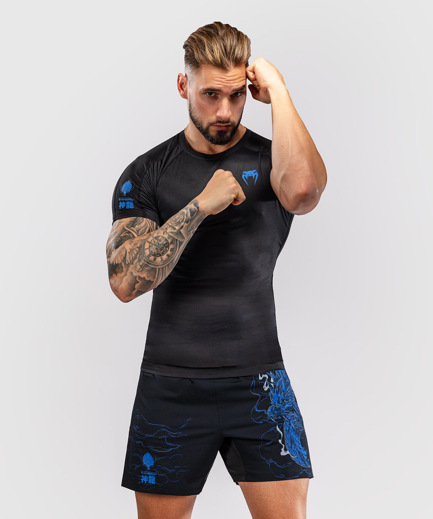 Venum Thunder Dragon Kurzarm Rashguard  – Schwarz/Königsblau