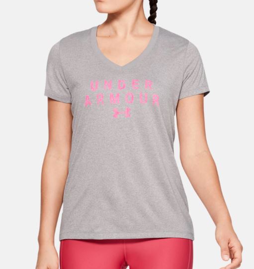 T-shirt Femme Under Armour UA Tech™ V-Neck Graphic - Gris - Gris