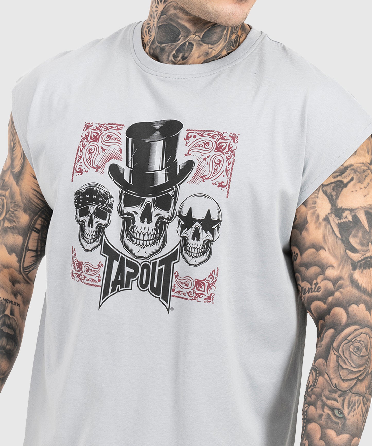 T-Shirt Sans Manches Tapout Skull - Gris/Noir/Rouge