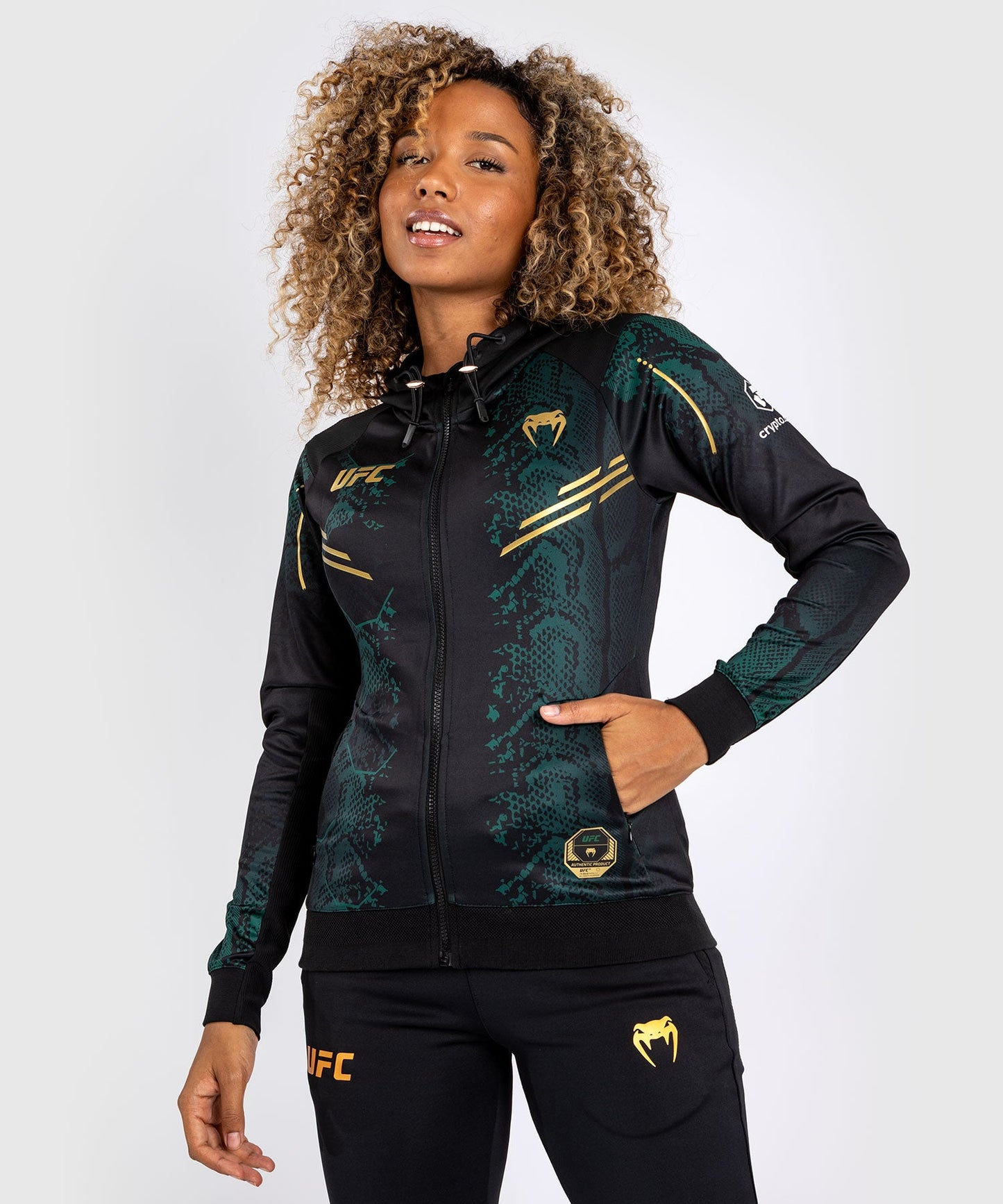 Women's UFC Adrenaline by Venum Authentic Fight Night Hoodie - Emerald Edition - Green/Black/Gold