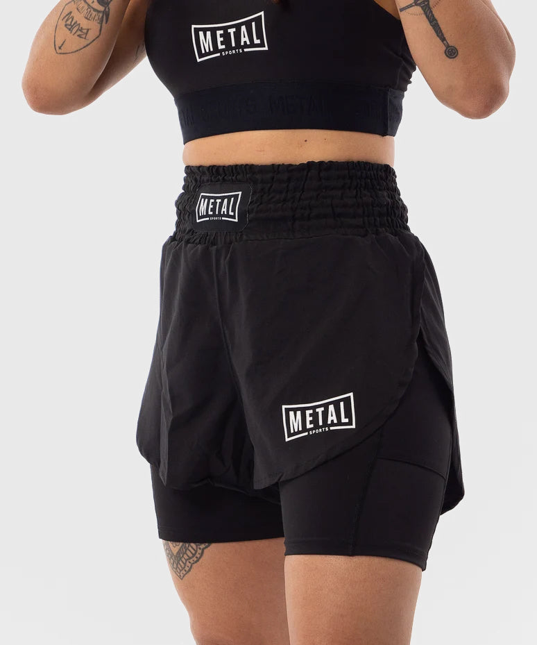 Metal Boxe Pantalones de Combate 2 en 1 de Mujer - Negro