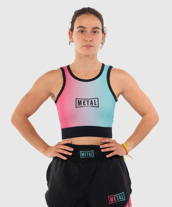 Women's Metal Boxing Miami Vice Sports Bra - Pink/Turquoise