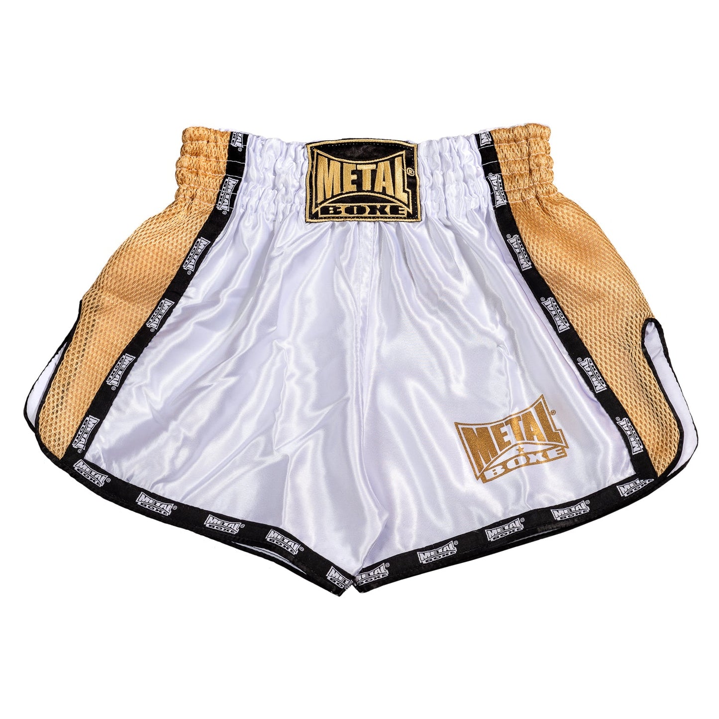 Short de Muay Thai Metal Boxe Extrême - Blanc/Doré