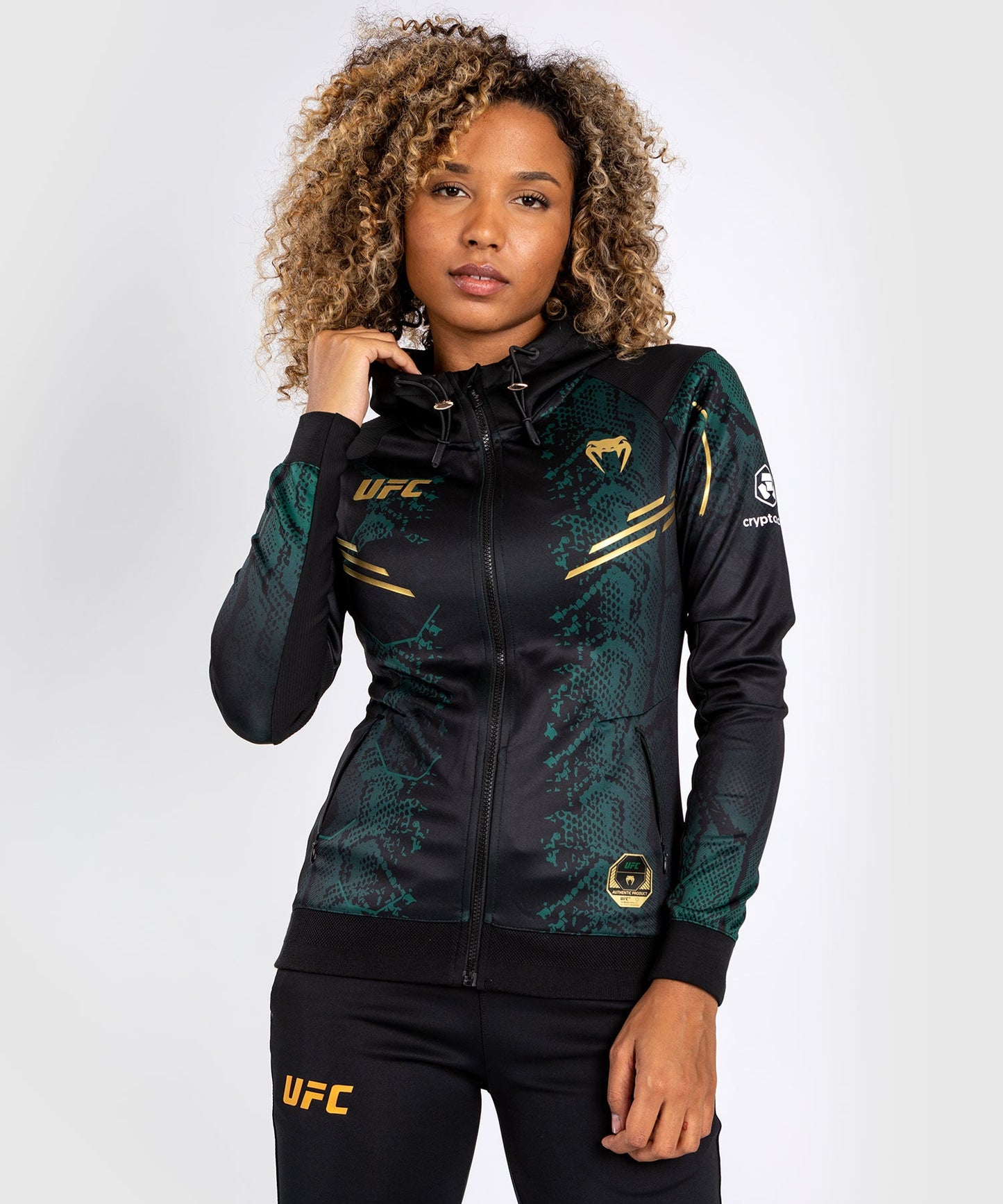 Women's UFC Adrenaline by Venum Authentic Fight Night Hoodie - Emerald Edition - Green/Black/Gold