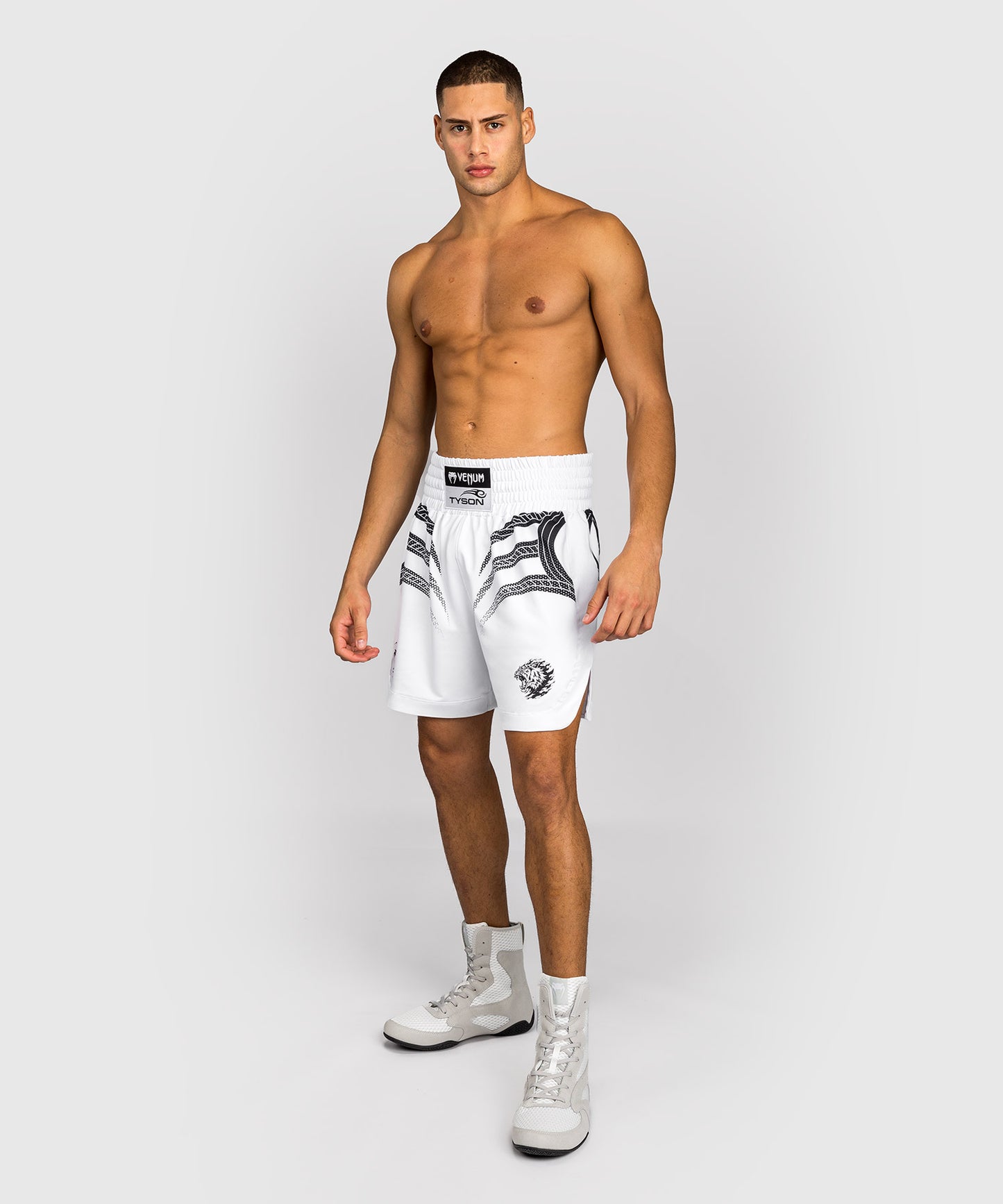Venum x Mike Tyson Tiger Pantalones Cortos de Boxeo - Blanco Óptico/Negro Profundo