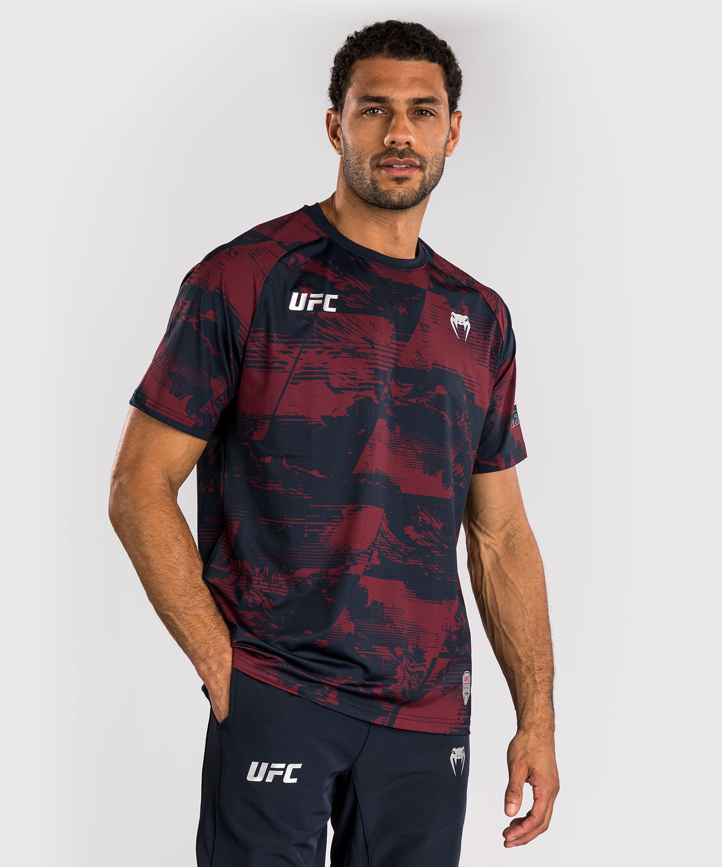 T-shirt manches courtes Performance Homme UFC Zenith by Venum Authentic Fight Week - Bleu marine/Bordeaux/Argent
