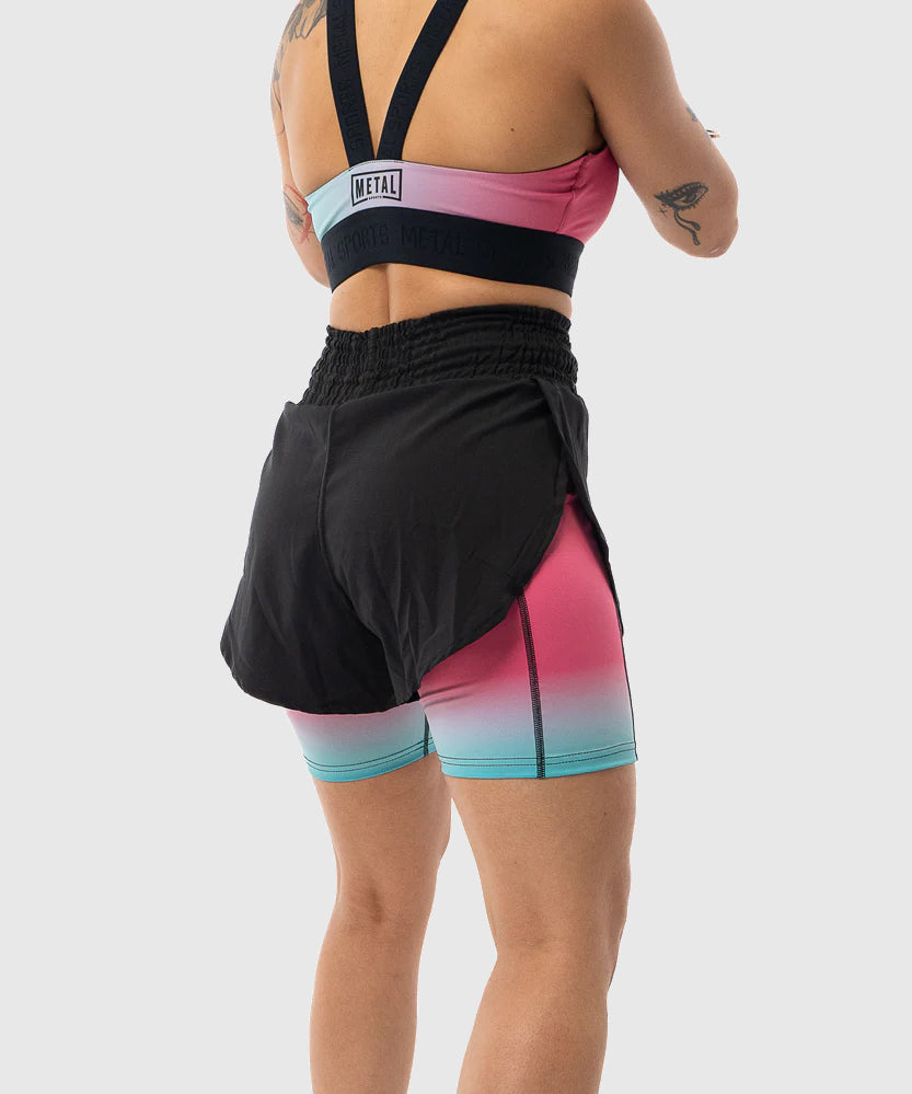 Fightshort 2 En 1 Pour Femme Metal Boxe Miami - Noir