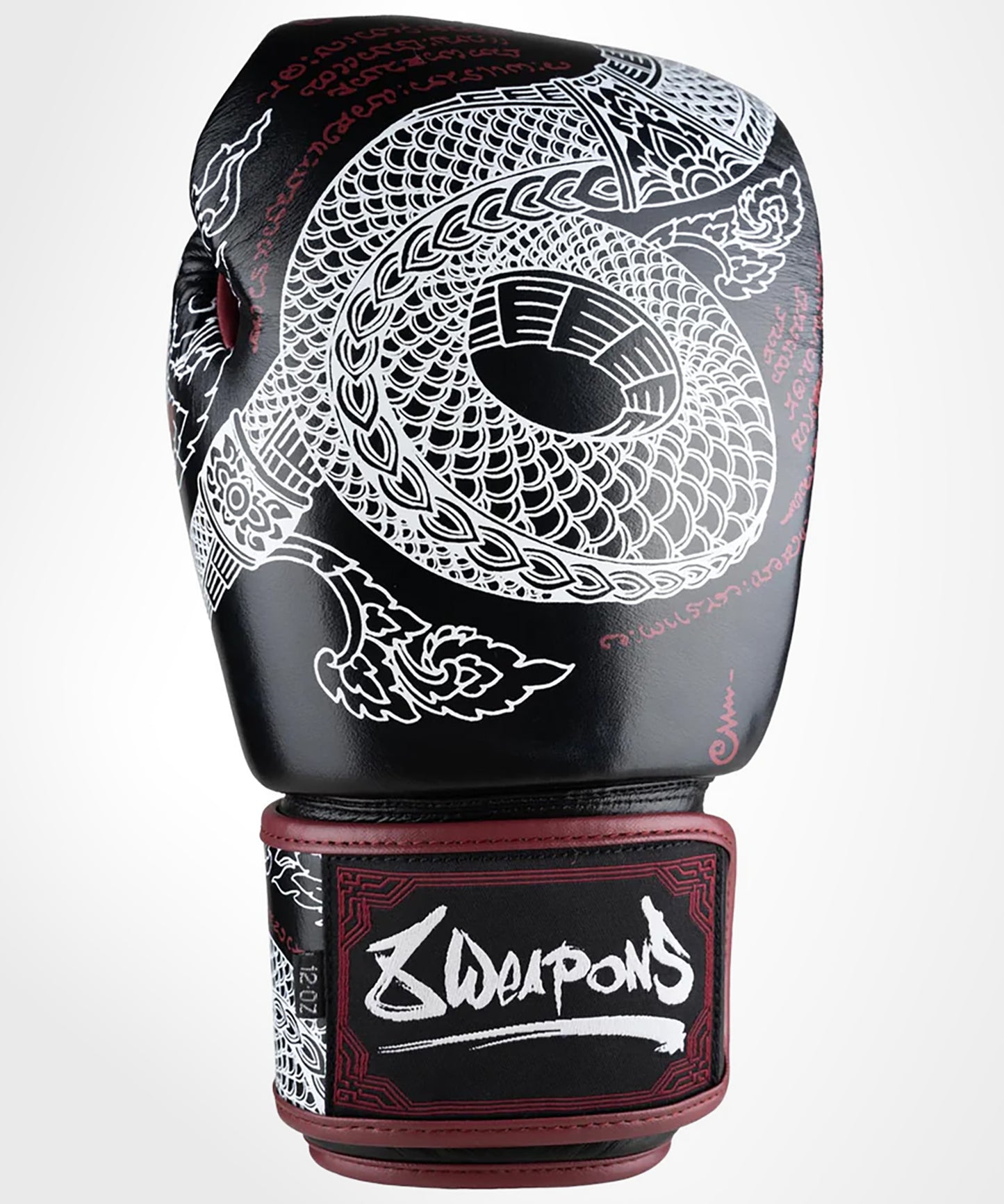 8 Weapons Sak Yant Naga Boxing Gloves - Black/Brown