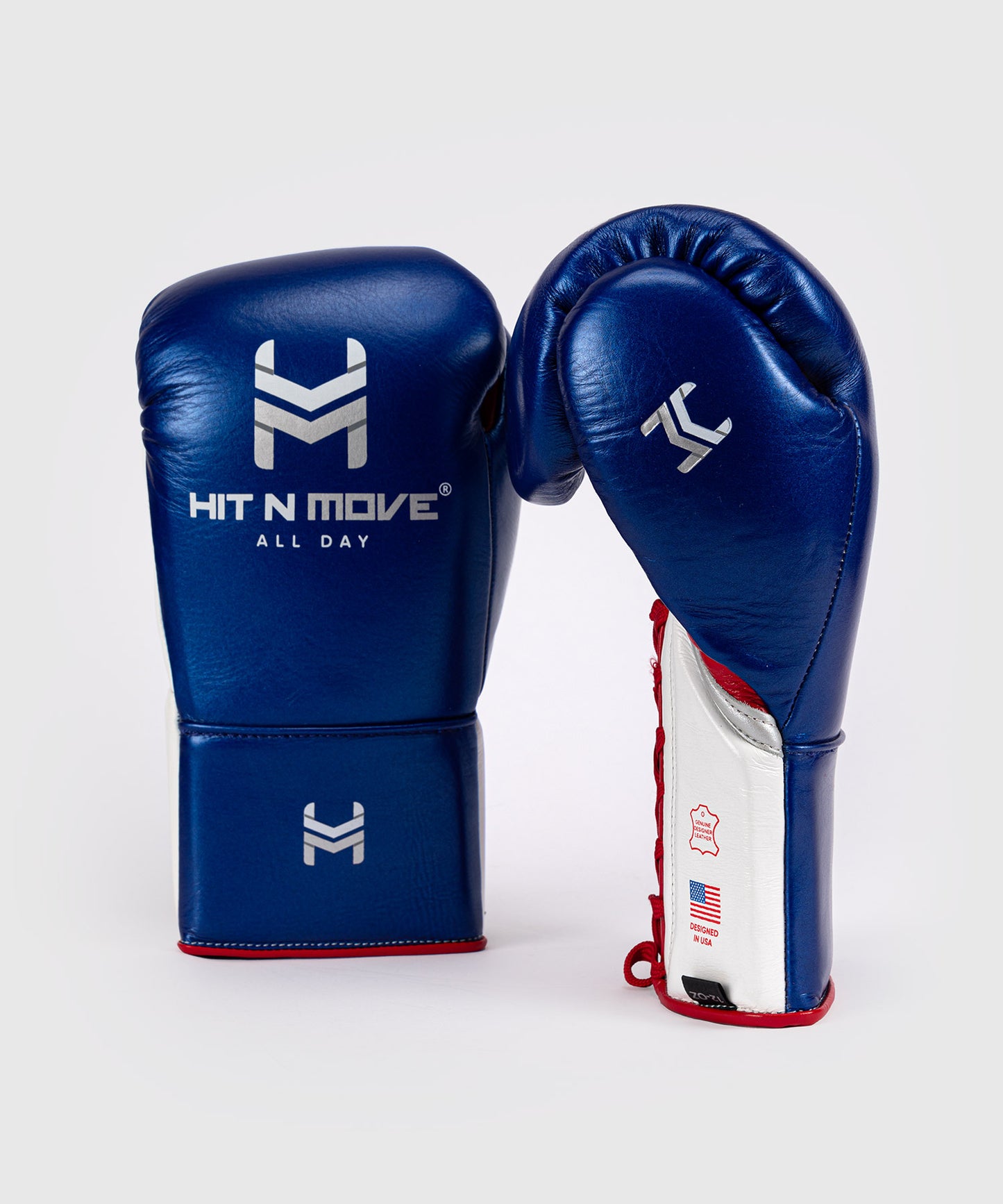 Hit N Move All Day® Pro Agility Lace-up Boxing Gloves - Blue/White/Red