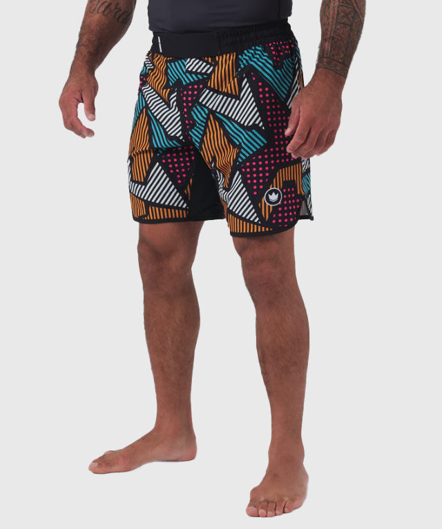 Kingz Patchwork Fightshorts - Schwarz/Orange/Blau
