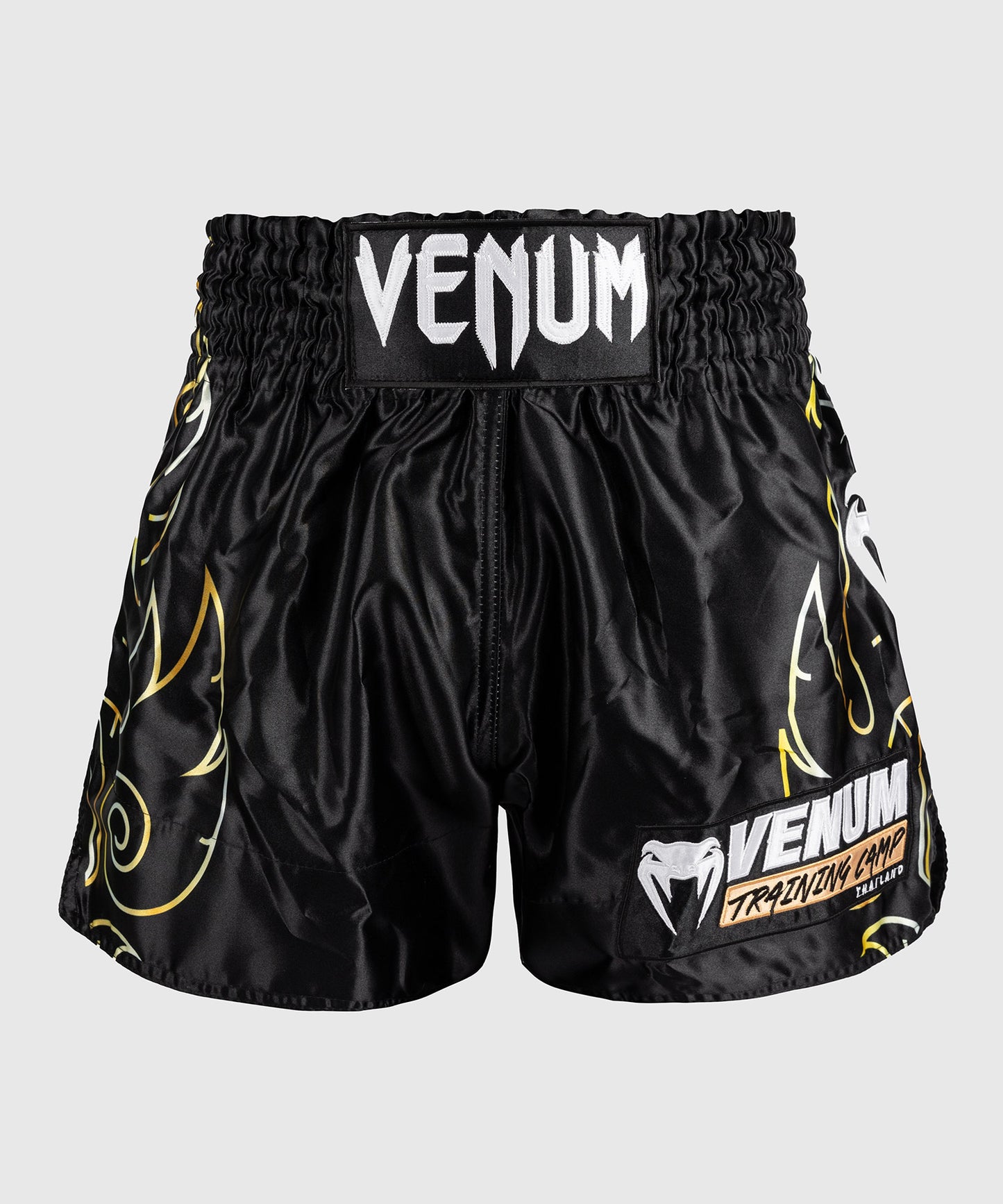 Venum VTC Flames Pantalones Cortos Muay Thai - Negro/Dorado