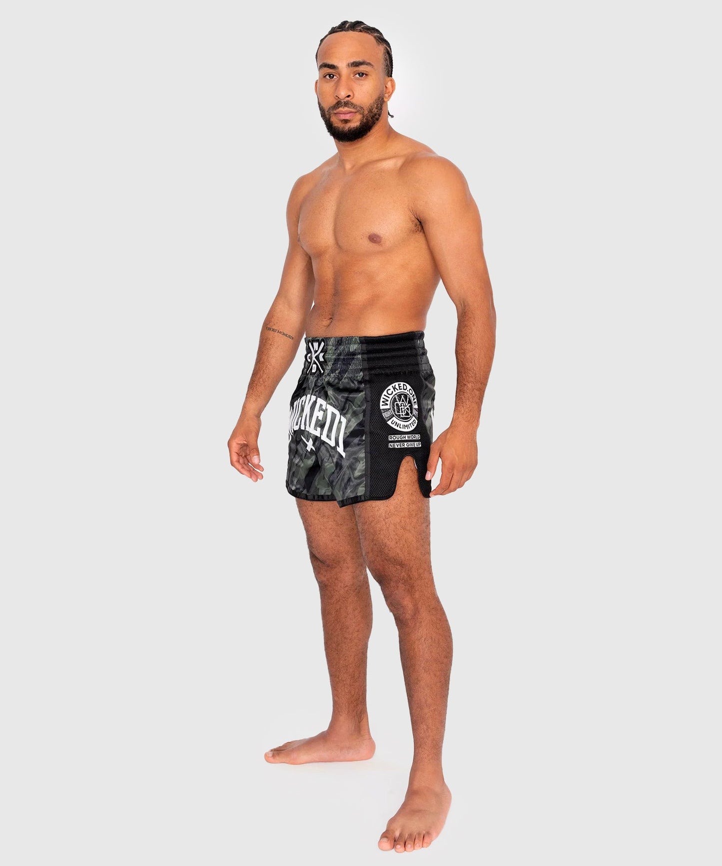 Wicked One Fury Pantalones de Muay Thai - Negro/Caqui