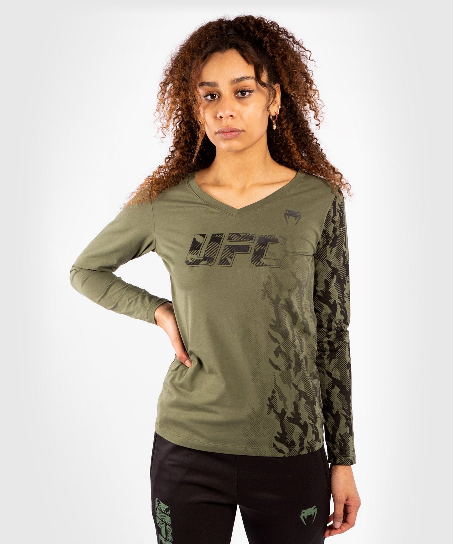 T-shirt Manches Longues Femme UFC Venum Authentic Fight Week - Kaki