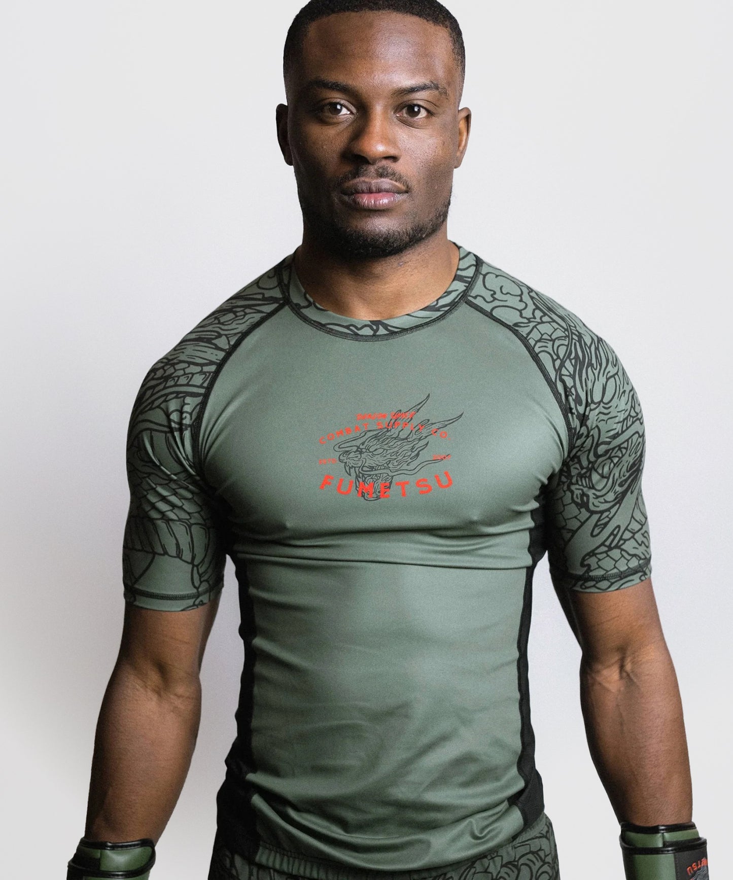 Fumetsu Dragon Slayer Short Sleeve Rashguard - Khaki/Orange