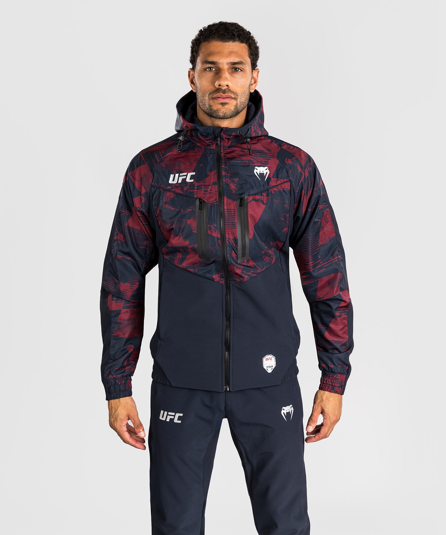 UFC Zenith by Venum Authentic Fight Week Zip Hoodie Herren - Marineblau/Burgunderrot/Silber
