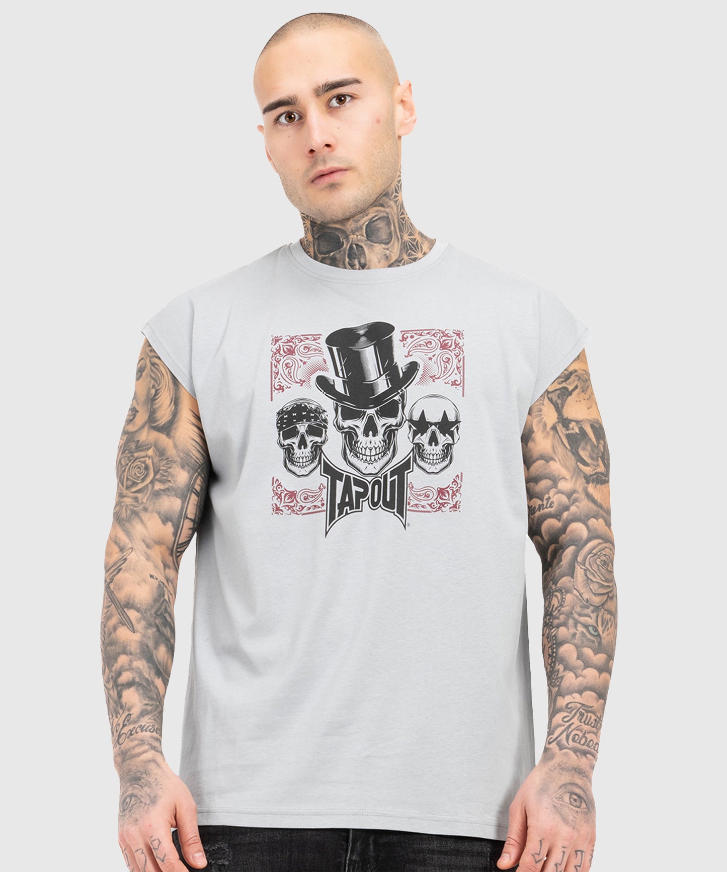 T-Shirt Sans Manches Tapout Skull - Gris/Noir/Rouge