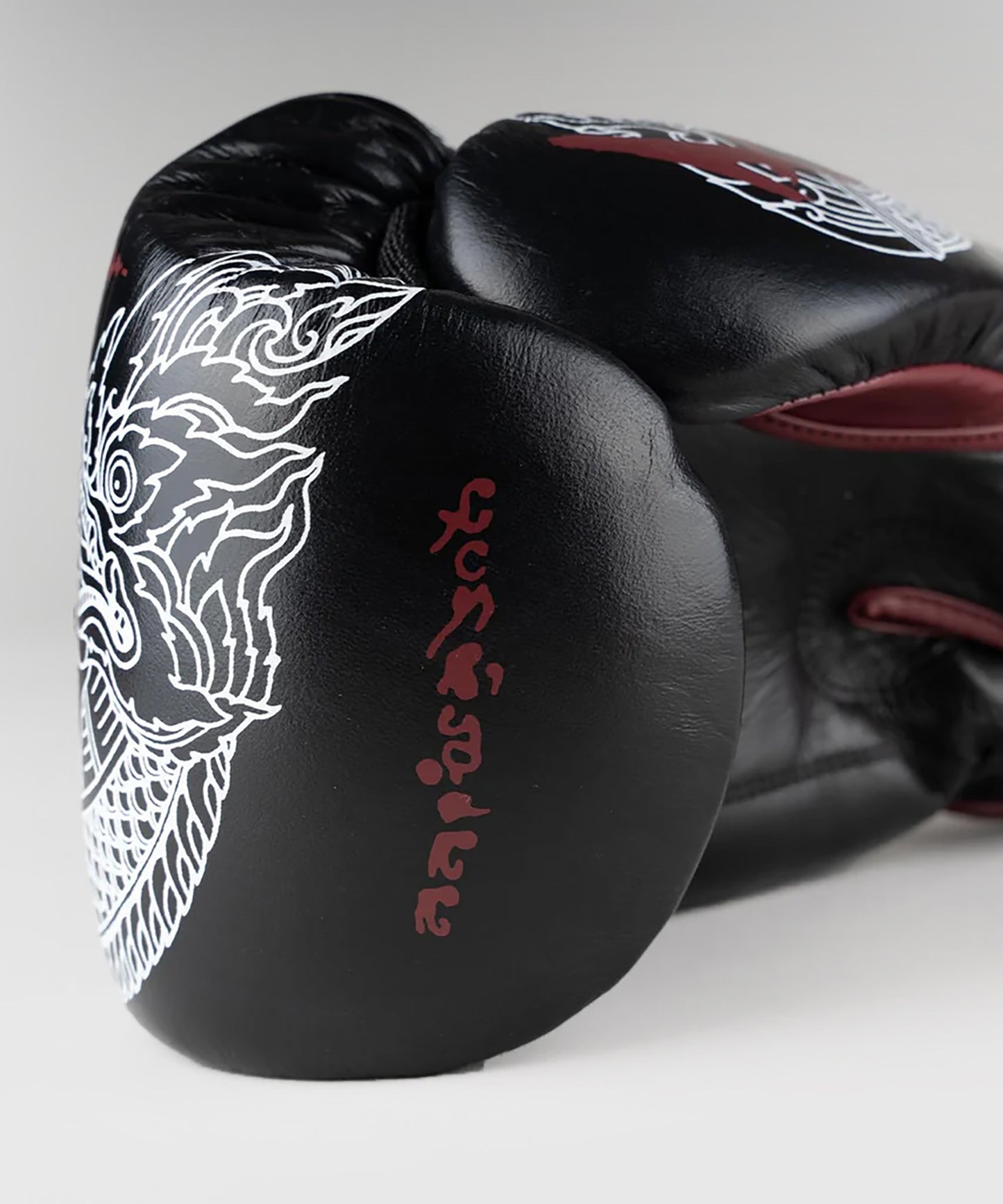 8 Weapons Sak Yant Naga Boxing Gloves - Black/Brown