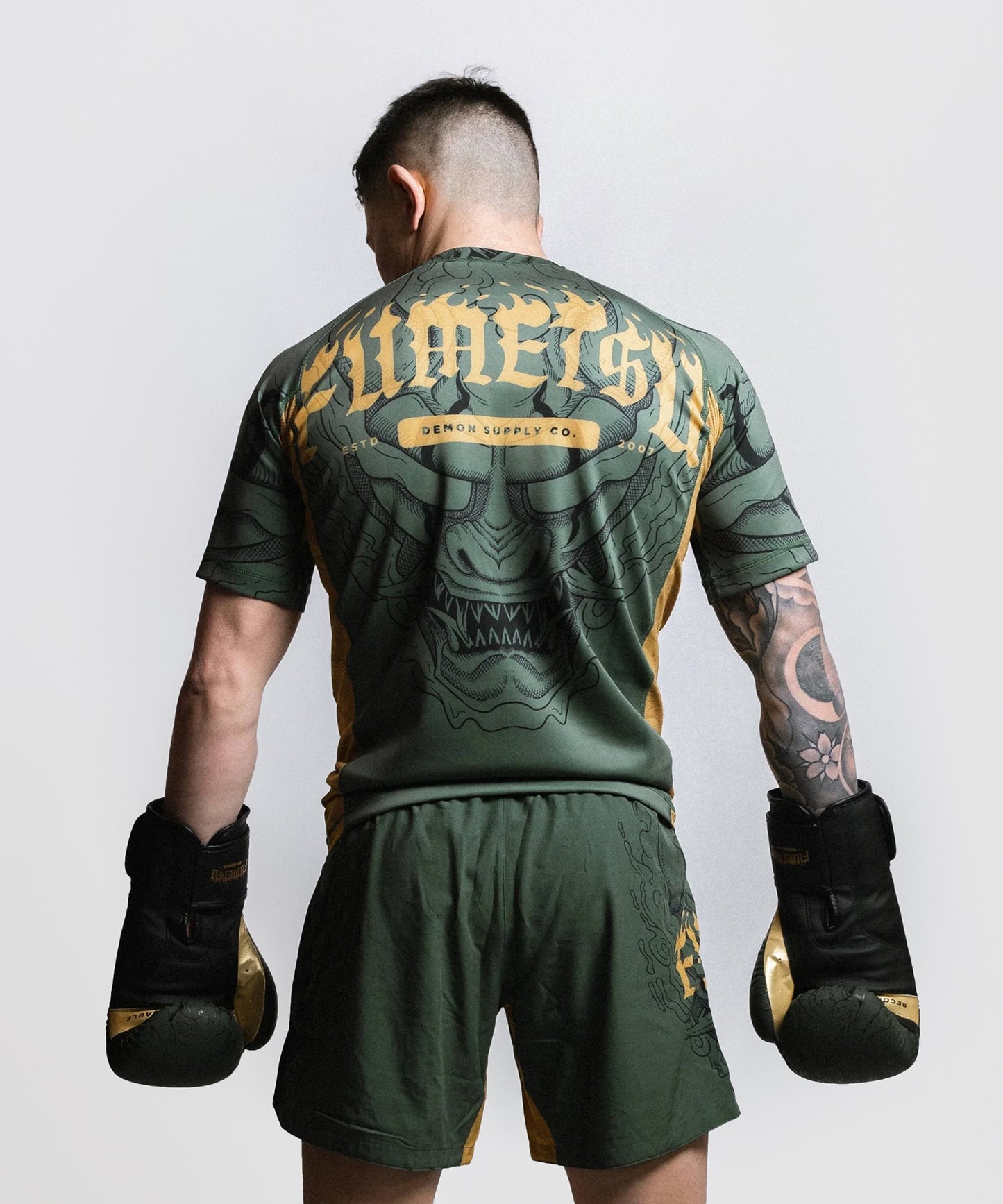 Fumetsu Oni Short Sleeve Rashguard - Khaki/Gold/Black