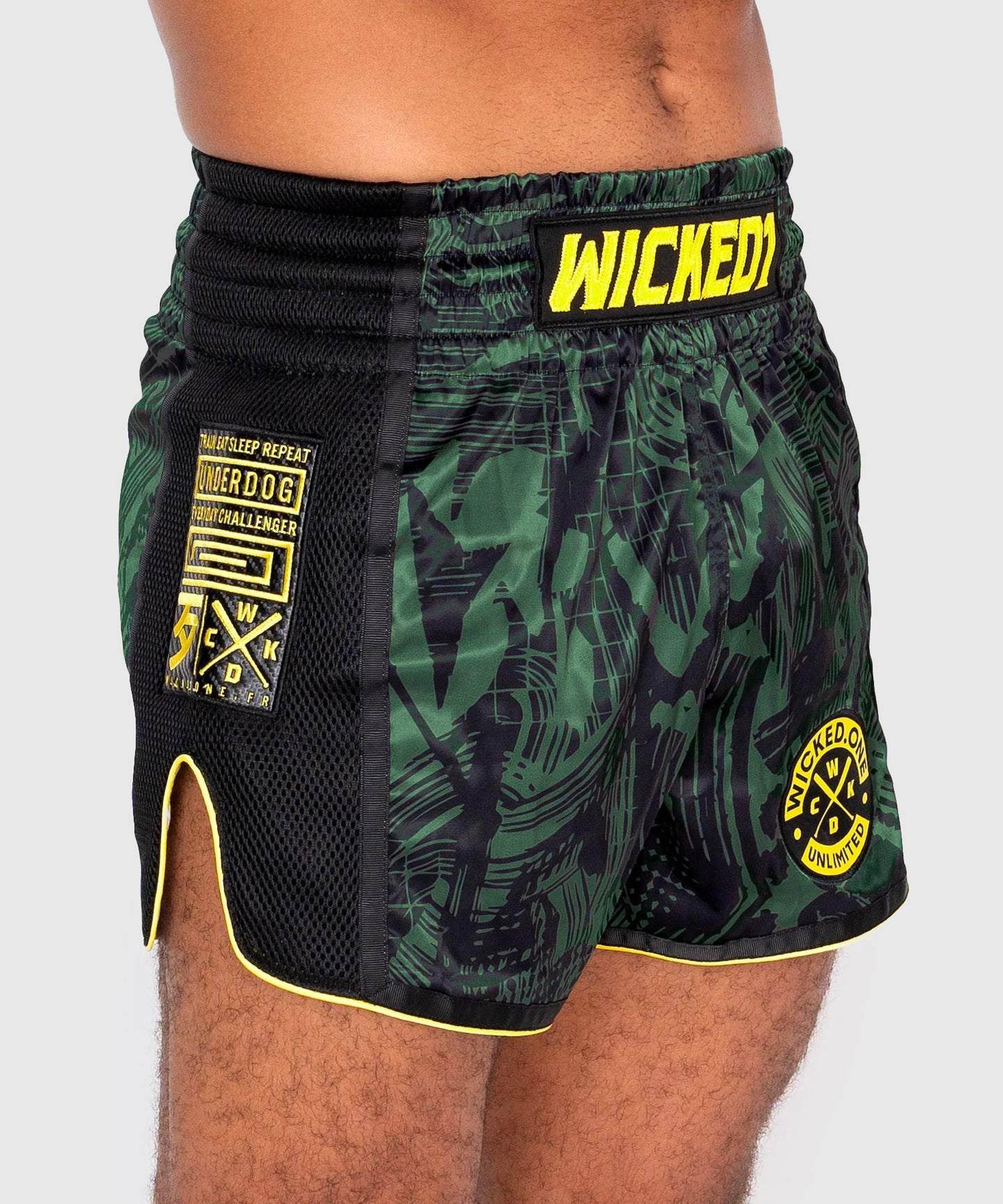 Wicked One Havoc Pantalones de Muay Thai - Caqui/Amarillo