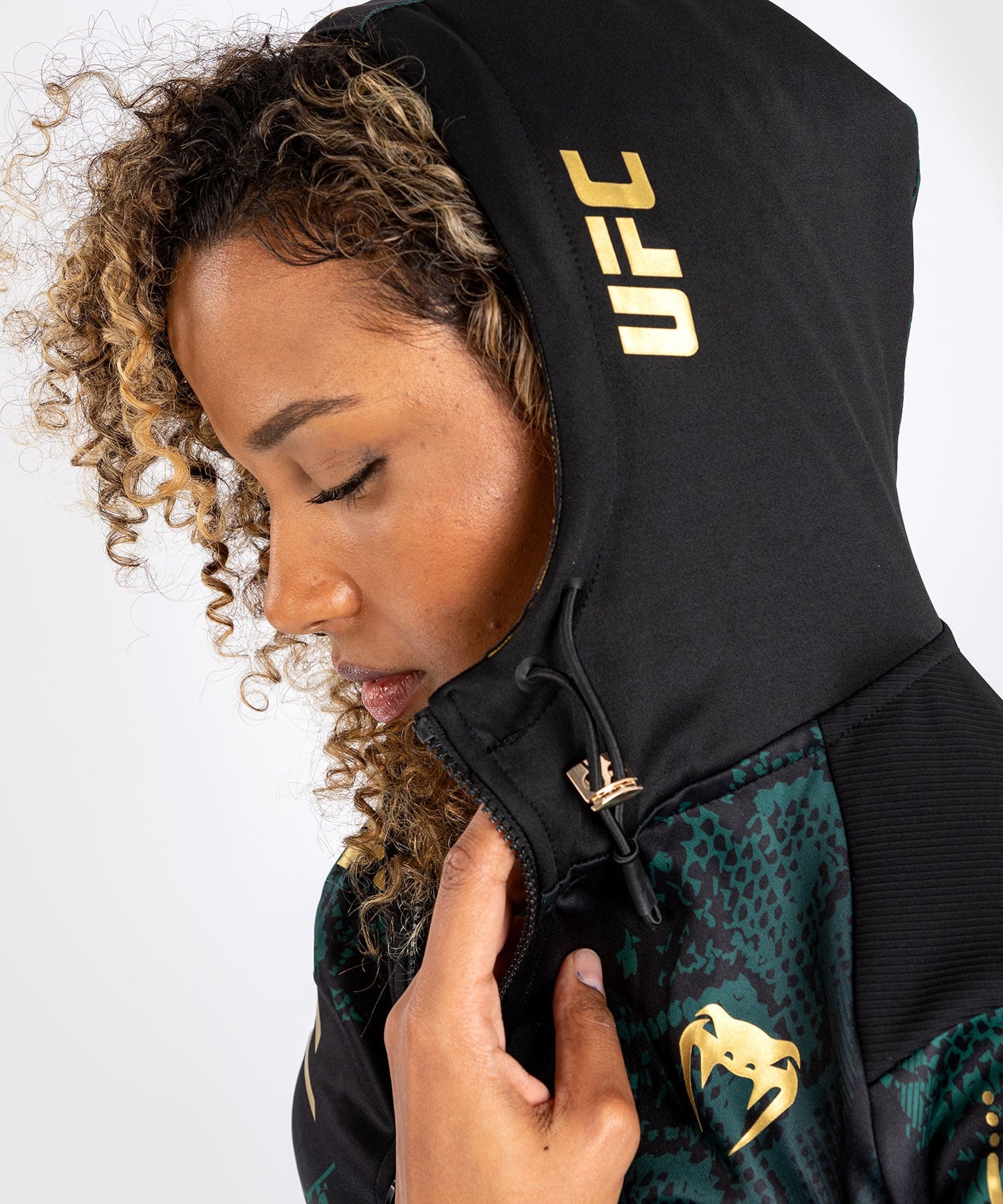 Women's UFC Adrenaline by Venum Authentic Fight Night Hoodie - Emerald Edition - Green/Black/Gold