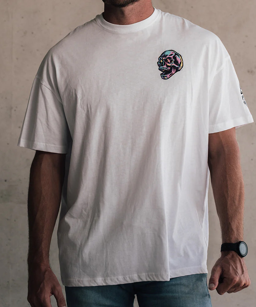 T-Shirt Oversize Pride Or Die Funky Skull - Blanc