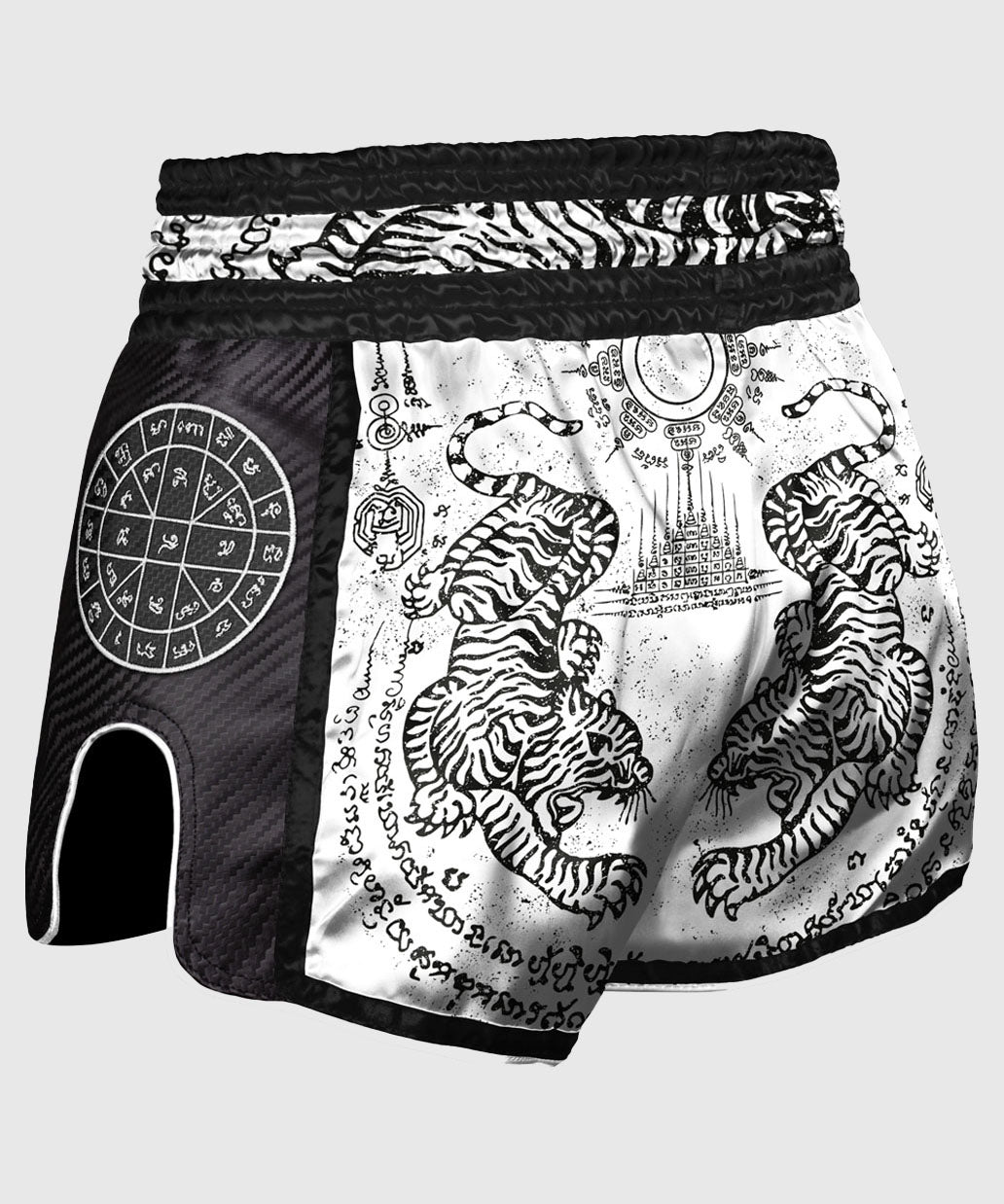 Short de Muay Thai Carbon - Sak Yant Tigers - Blanc