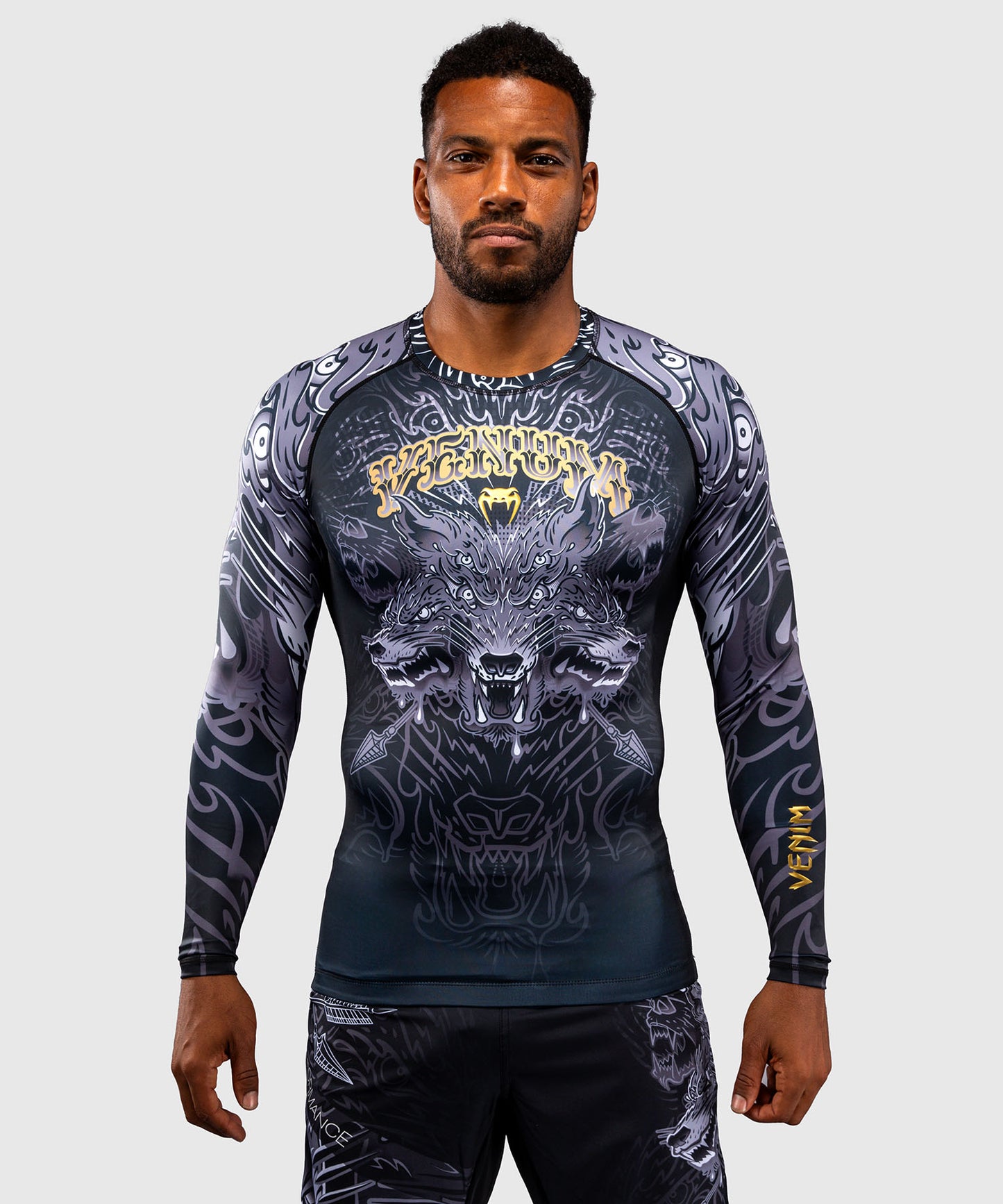 Venum Wolf Atak Langarm Rashguard – Schwarz/Grau