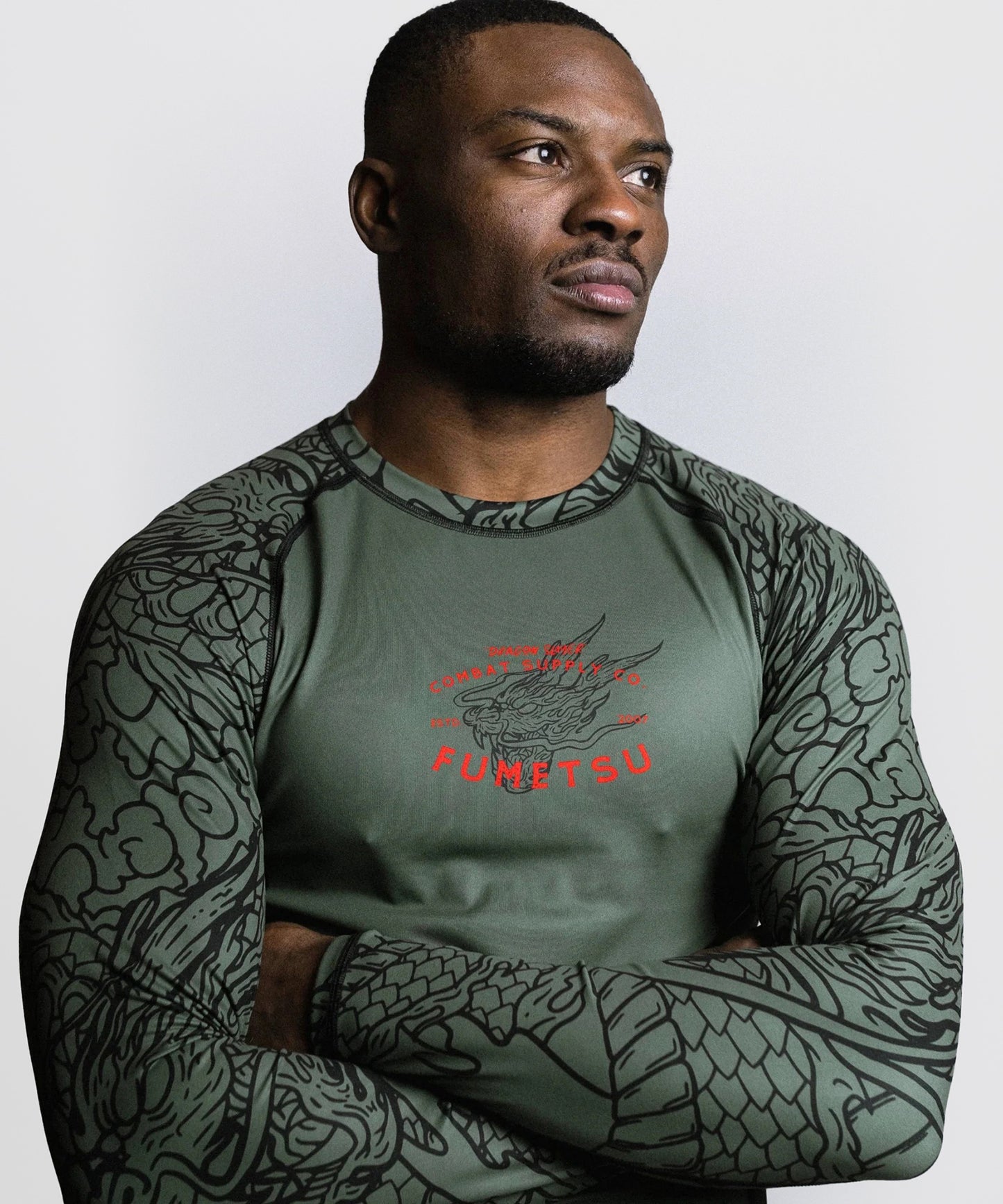 Fumetsu Dragon Slayer Long Sleeve Rashguard - Khaki/Orange