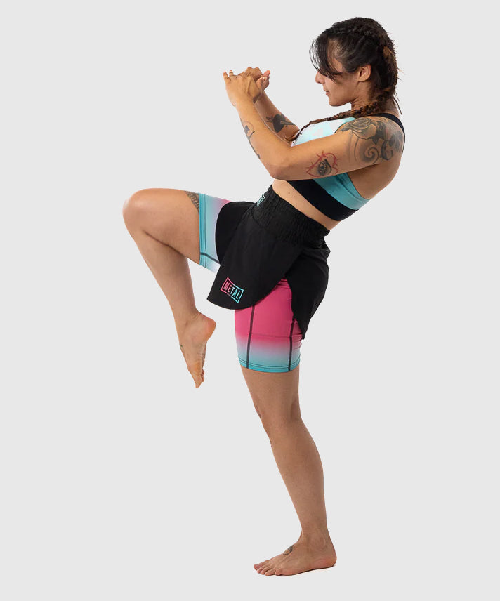 Fightshort 2 En 1 Pour Femme Metal Boxe Miami - Noir