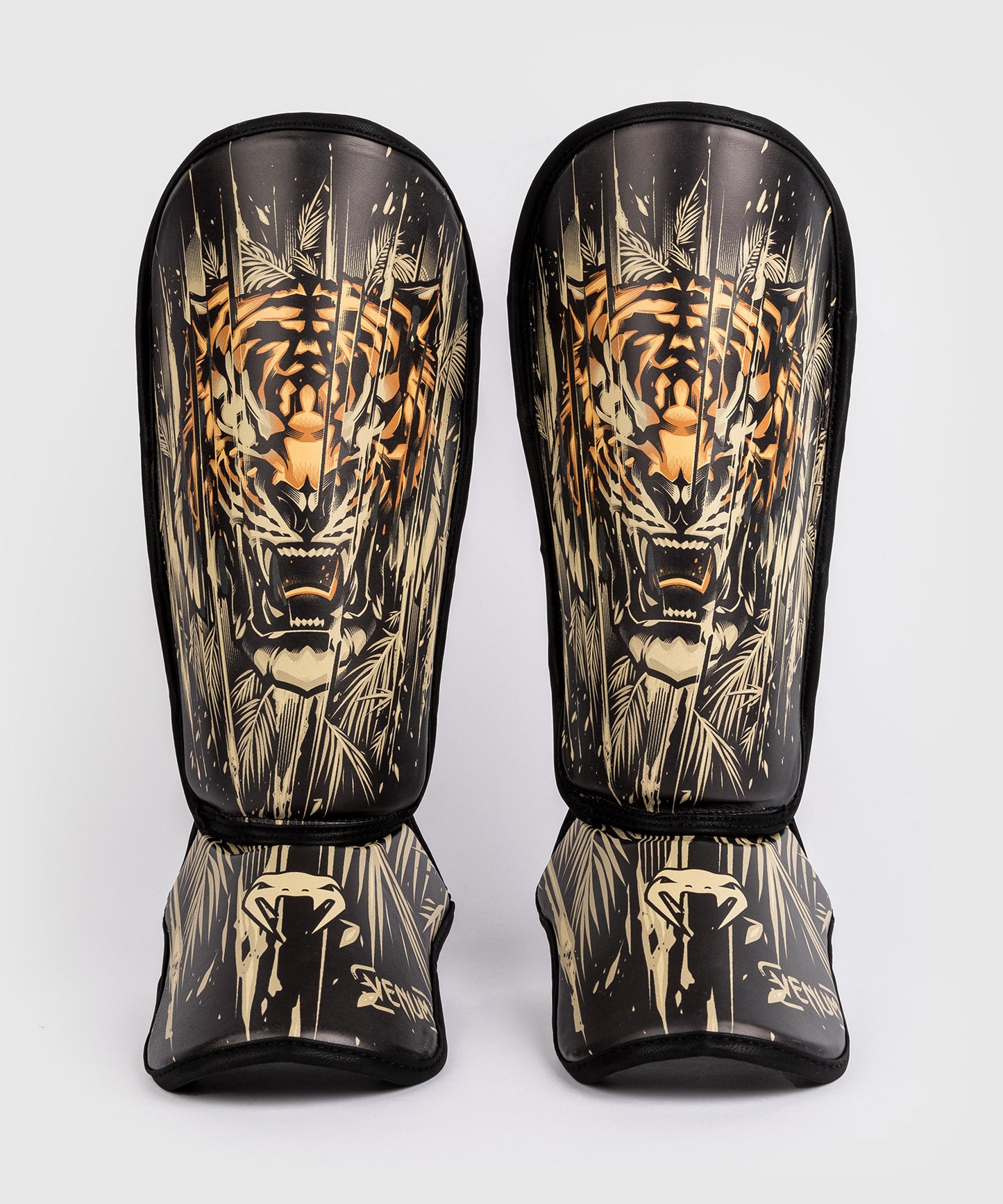 Protège-Tibias Venum Tiger pour Enfants - Noir/Orange Néon