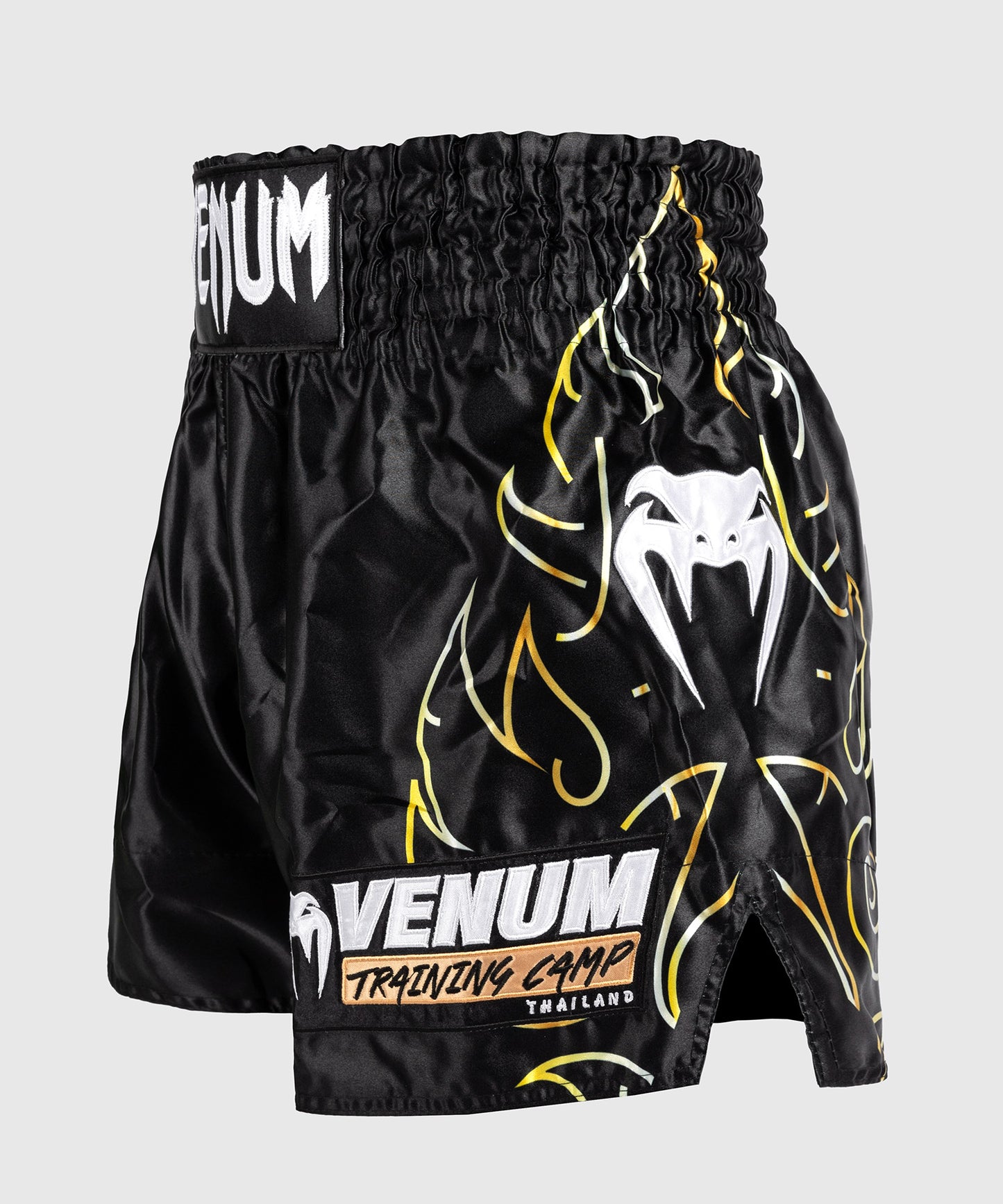 Venum VTC Flames Pantalones Cortos Muay Thai - Negro/Dorado