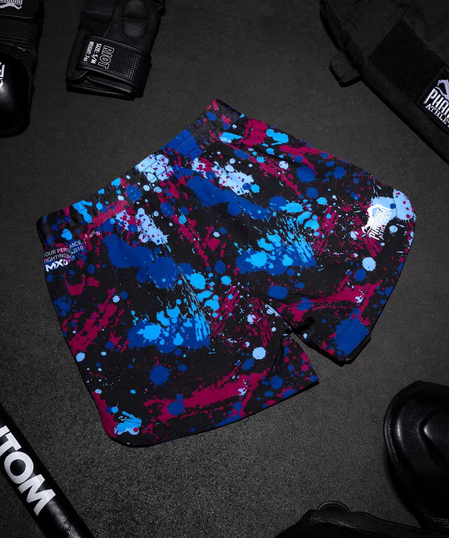 Phantom Athletics Fusion Splatter Fight Shorts - Black/Blue/Red